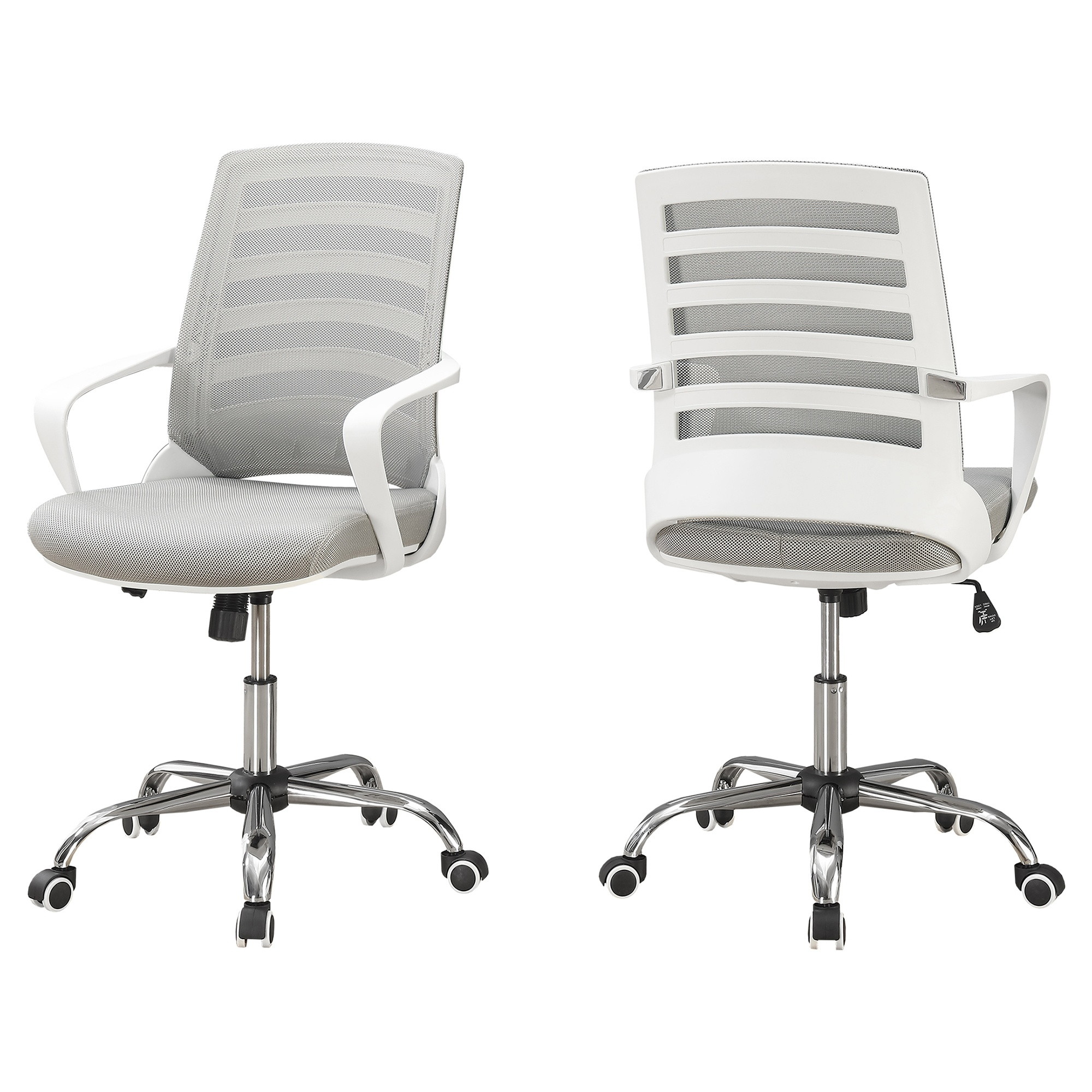 Monarch Specialties Contemporary Mid-Back Office Chair with 5 Nylon Castors - White, Grey