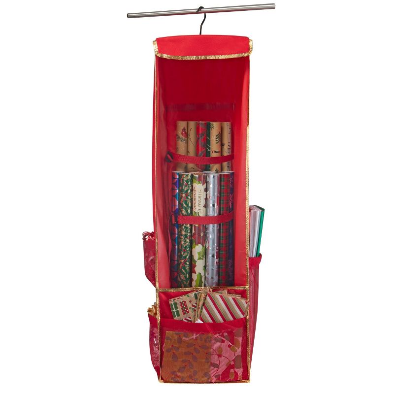 Holiday Hanging Gift Wrap & Accessory Organizer with Side Pockets - Simplify