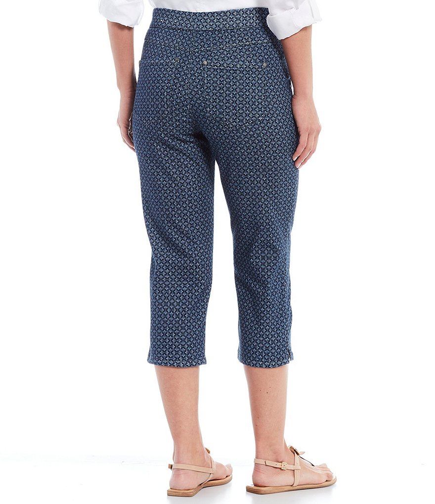 Intro Rose Tummy Control Geo Print Pull-On Capri Denim Pants