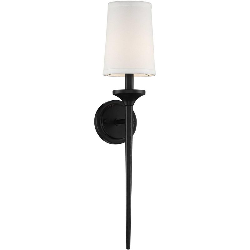 Regency Hill Ferris 24" High Black Finish Linen Shade Wall Sconce
