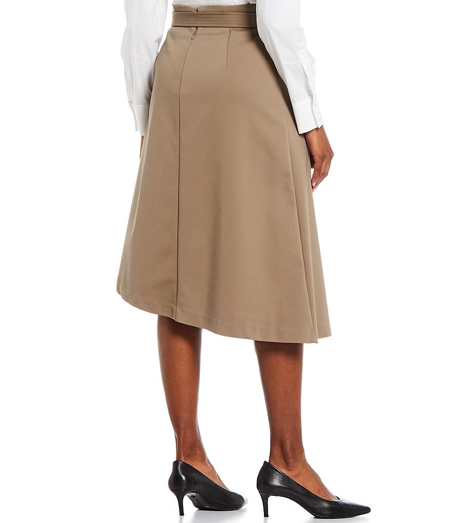 Donna Karan New York Tech Cotton Front Pleat Belted Skirt