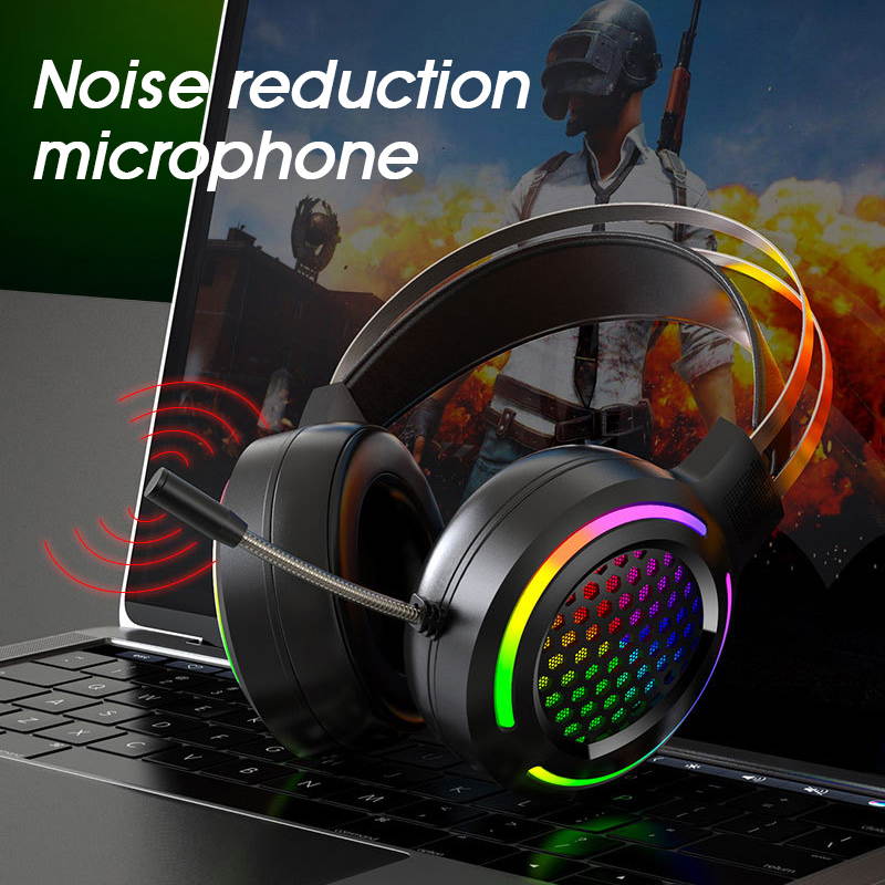 Gaming Headset Earphone Wired Gamer Headphone 7.1 Surround Stereo Sound Headsets with Mic LED light for PC Gamer (USB Plug)