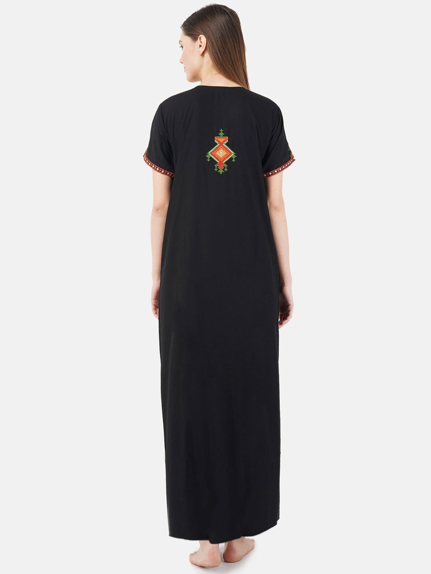 KOI SLEEPWEAR Black Embroidered Nighty