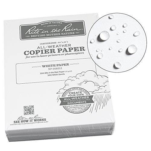 rite in the rain allweather bulk copier paper, 8 1/2" x 11", 20# white, 500 sheet pack no. 208511