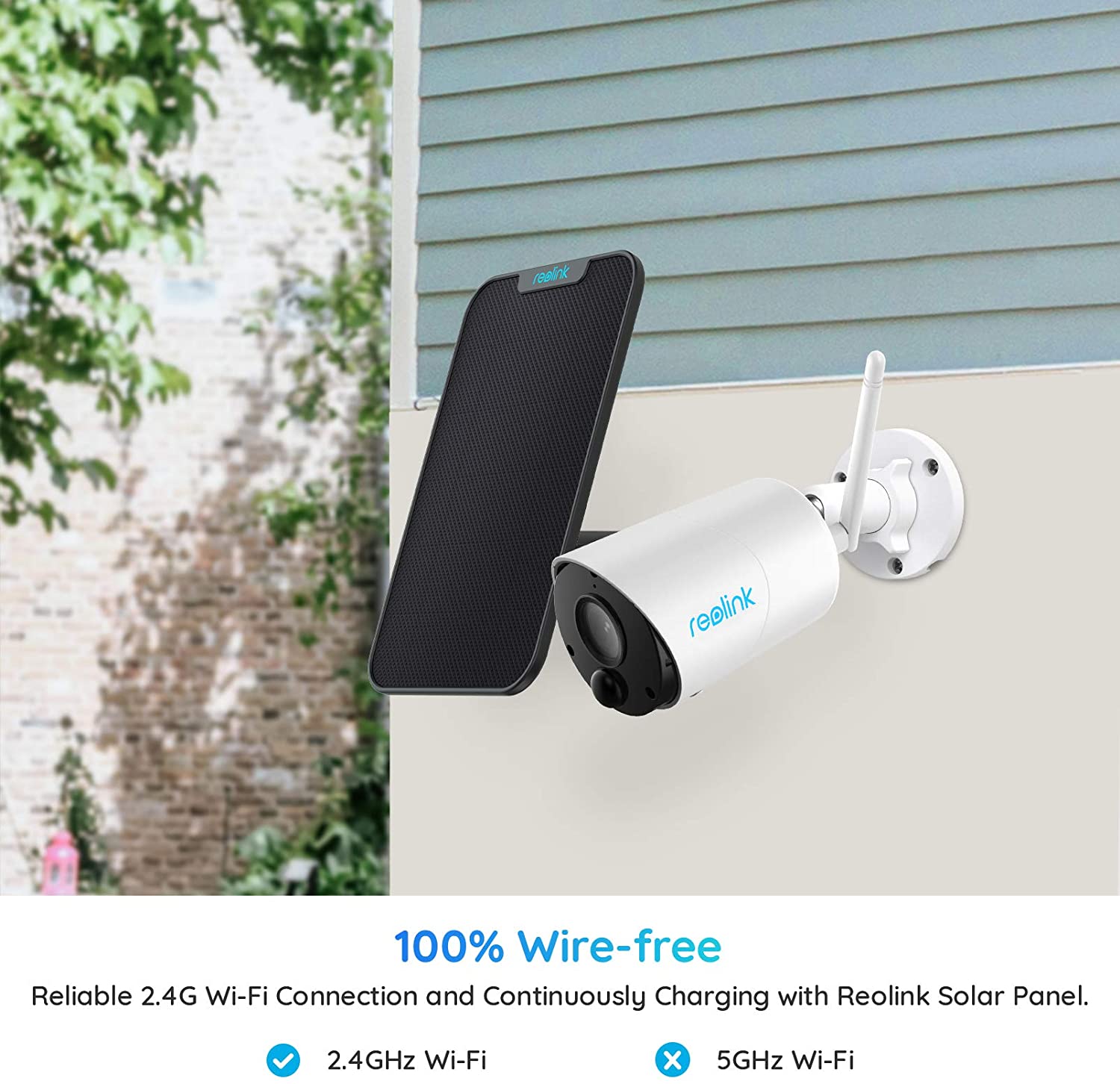 Reolink Outdoor Rechargeable Battery/Solar Powered 1080P HD Wireless WiFi IP Camera PIR Motion Detection 2-Way Audio, Support Google Assistant, Cloud, Argus Eco+ Black Solar Panel