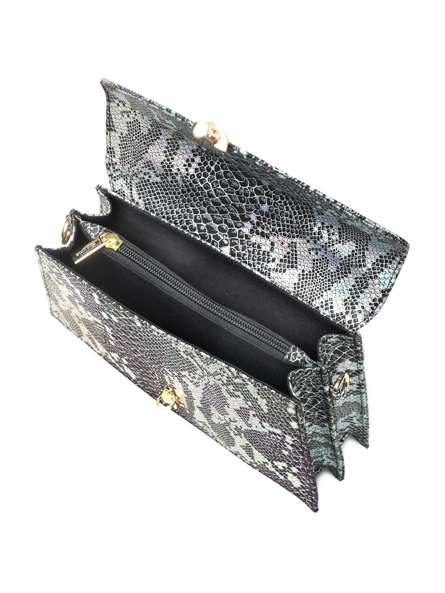 PELLE LUXUR Silver & Black Animal Effect Medium Satchel