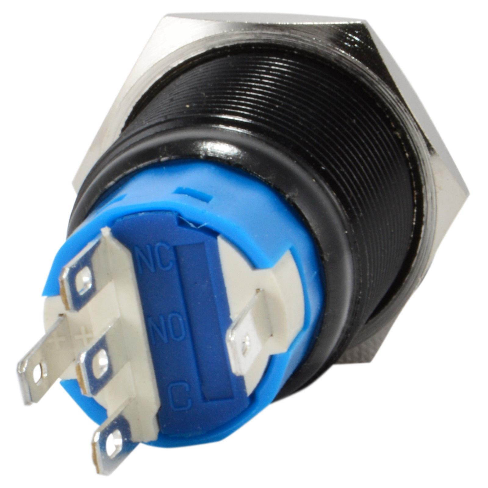 19mm 12V LED Momentary Push Button Black Metal Power Switch, Blue