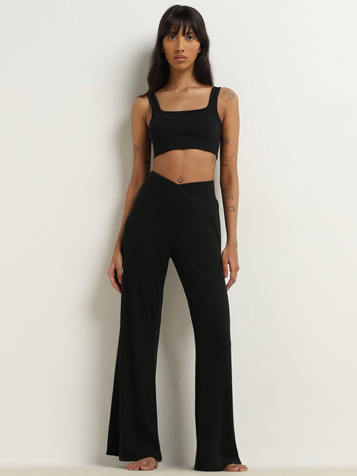 Superstar by Westside Black Criss-Cross Waist High-Rise Pants