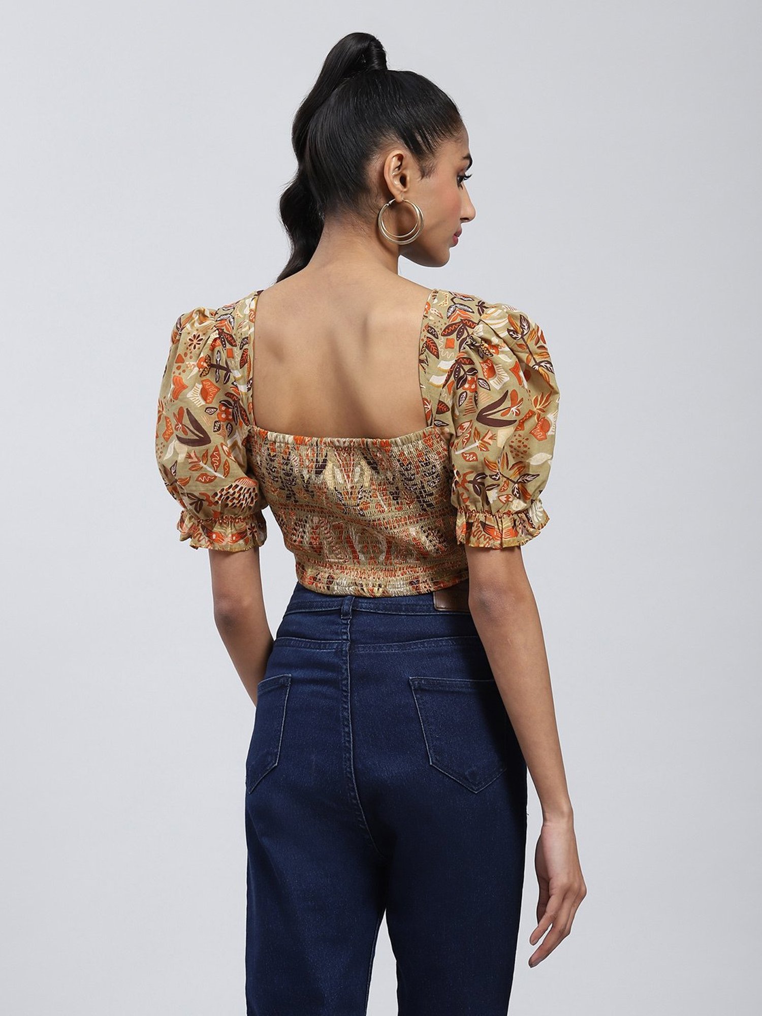 Label Ritu Kumar Khaki Floral Print Crop Top