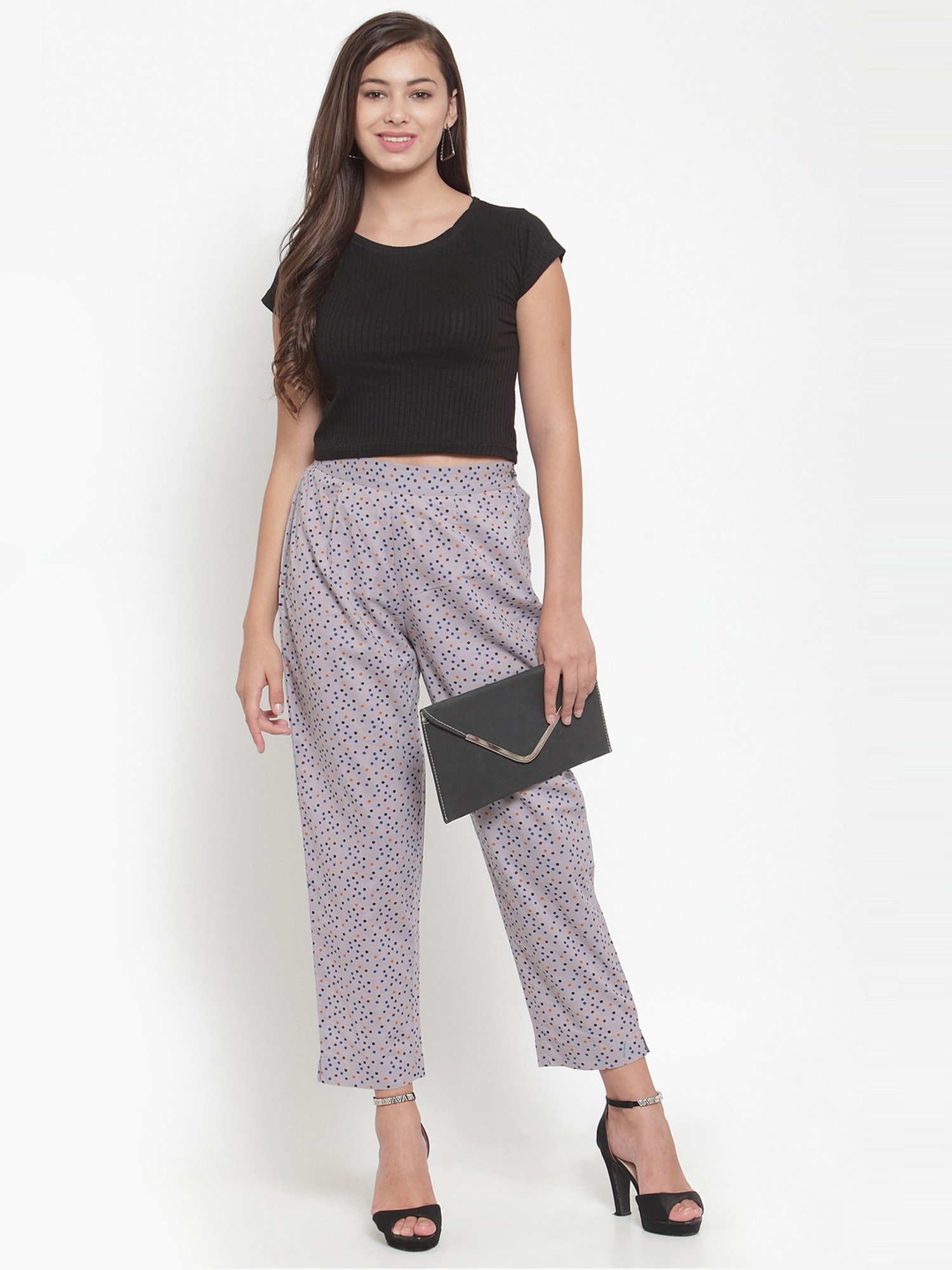 Indibelle Grey Cotton Printed Trousers