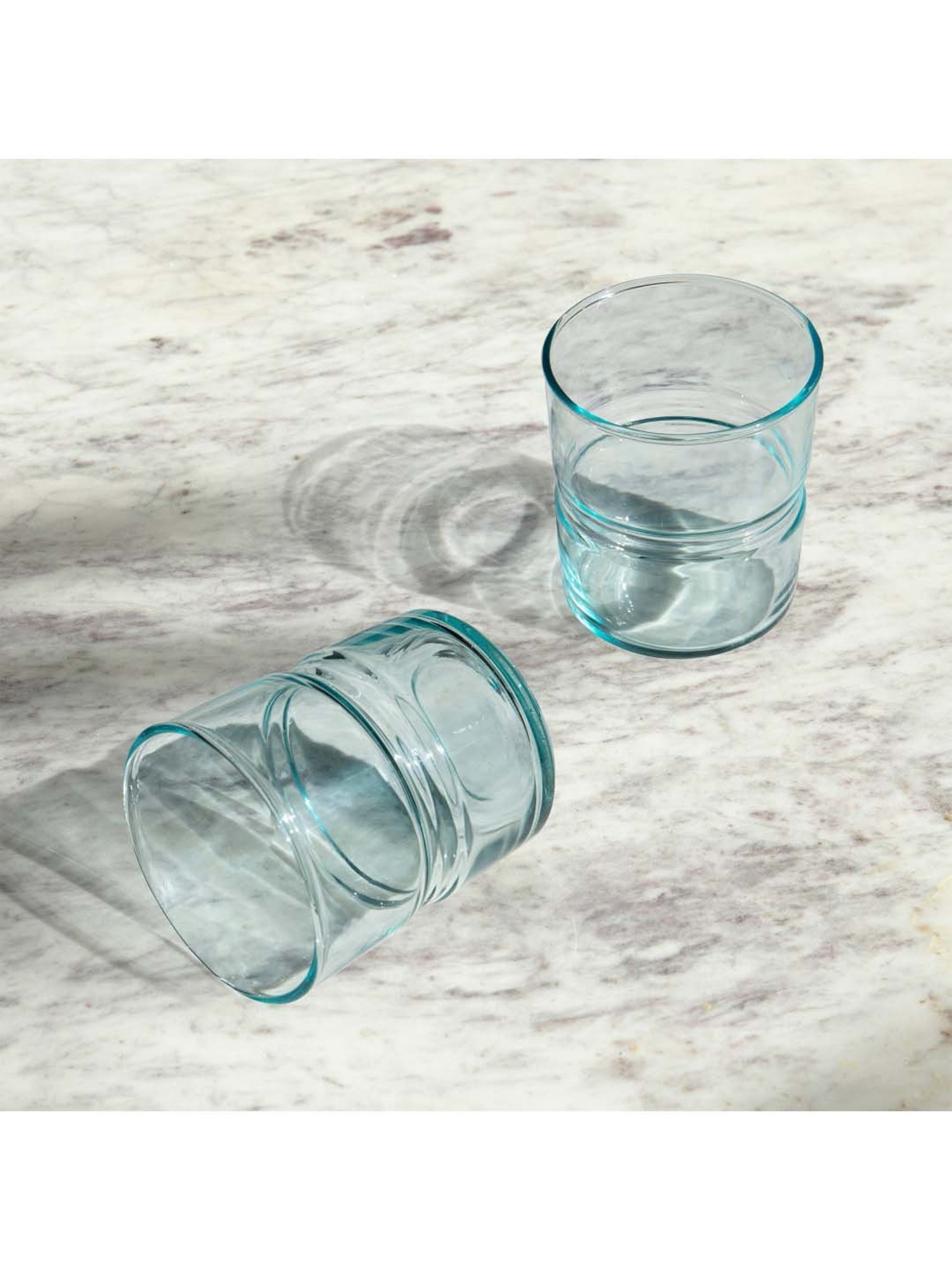 Ellementry 'Jove' Blue & Transparent Glass 8.25 cm Tumbler (0.35 L) - Set of 2
