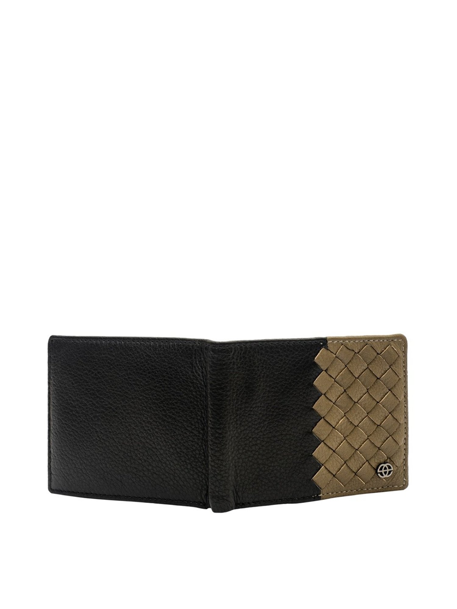 Eske Black & Taupe Textured Bi-Fold Wallet for Men