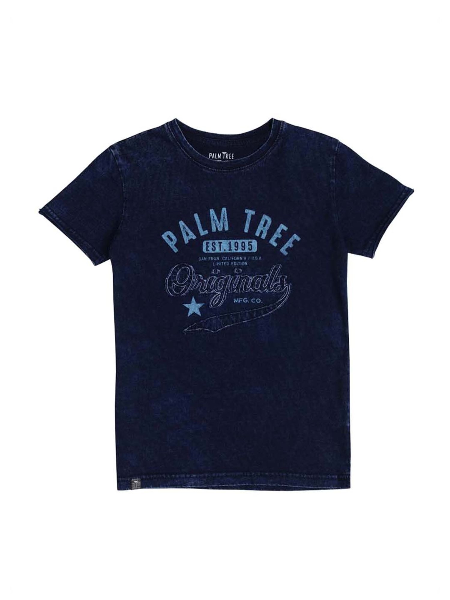 Palm Tree Kids Black Cotton Printed T-Shirt