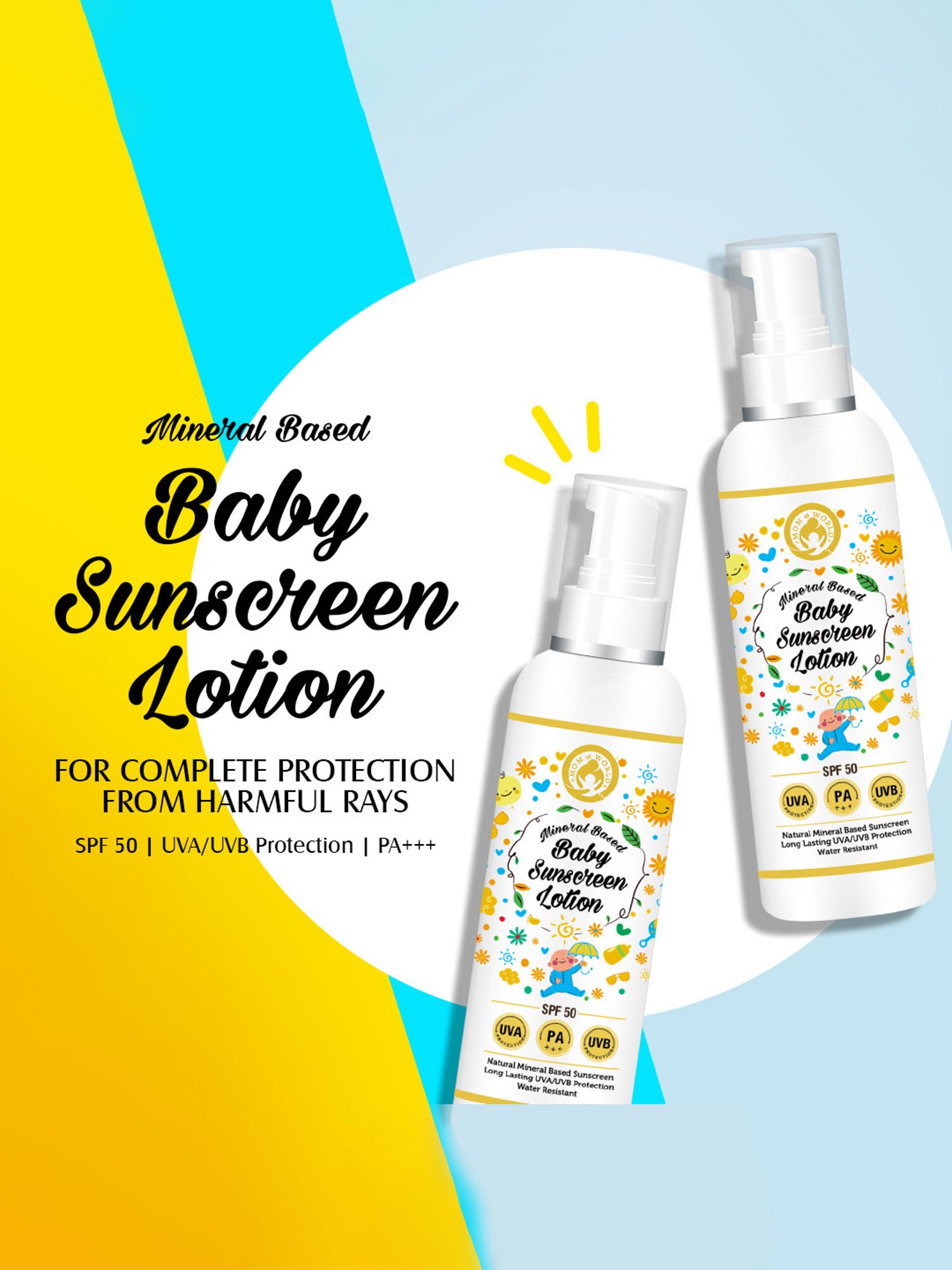 Mom & World Mineral Based Baby Sunscreen Lotion, SPF 50 PA+++ - 120 ml