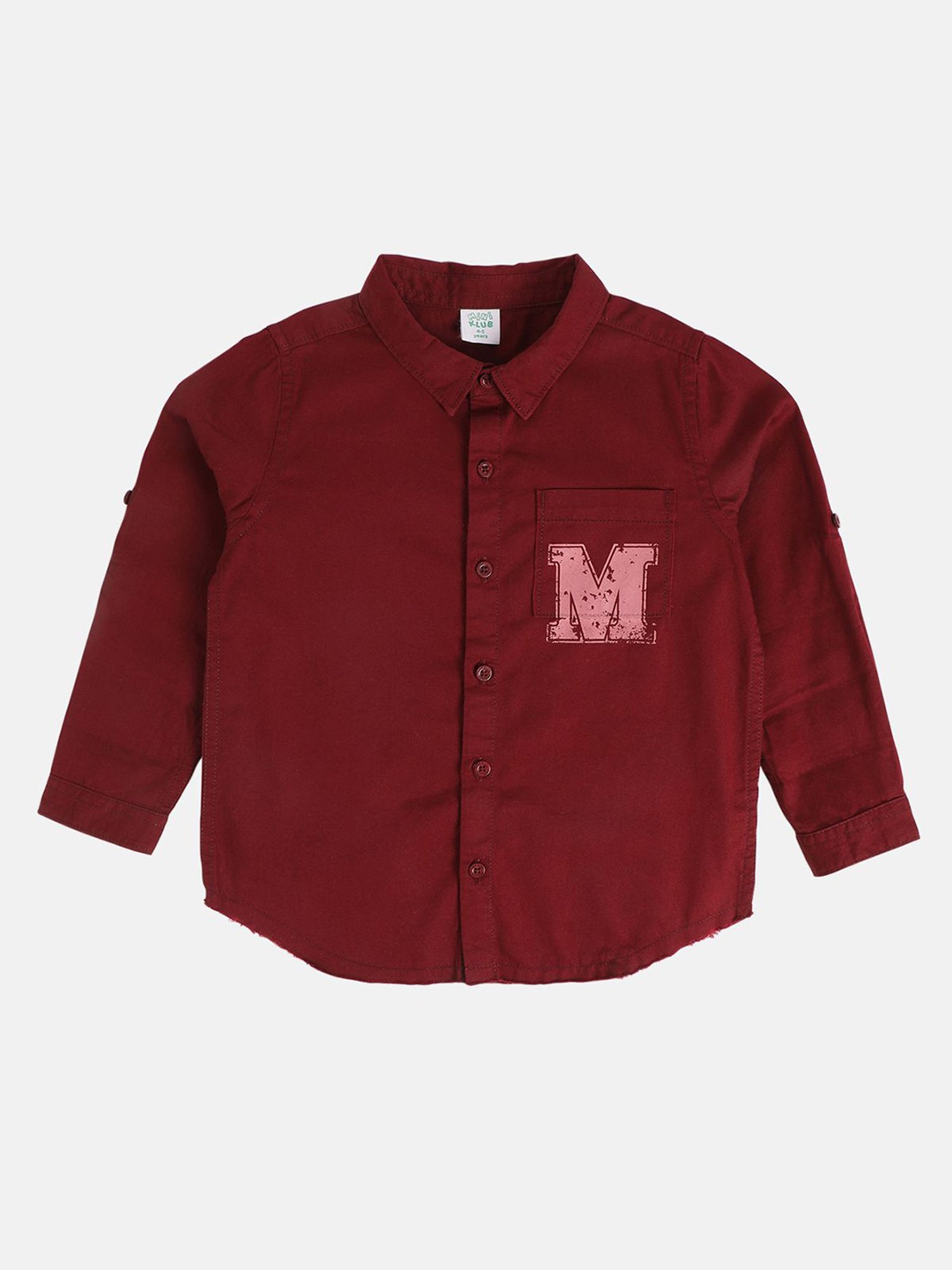MINIKLUB Boys Maroon Solid Full Sleeves Shirt
