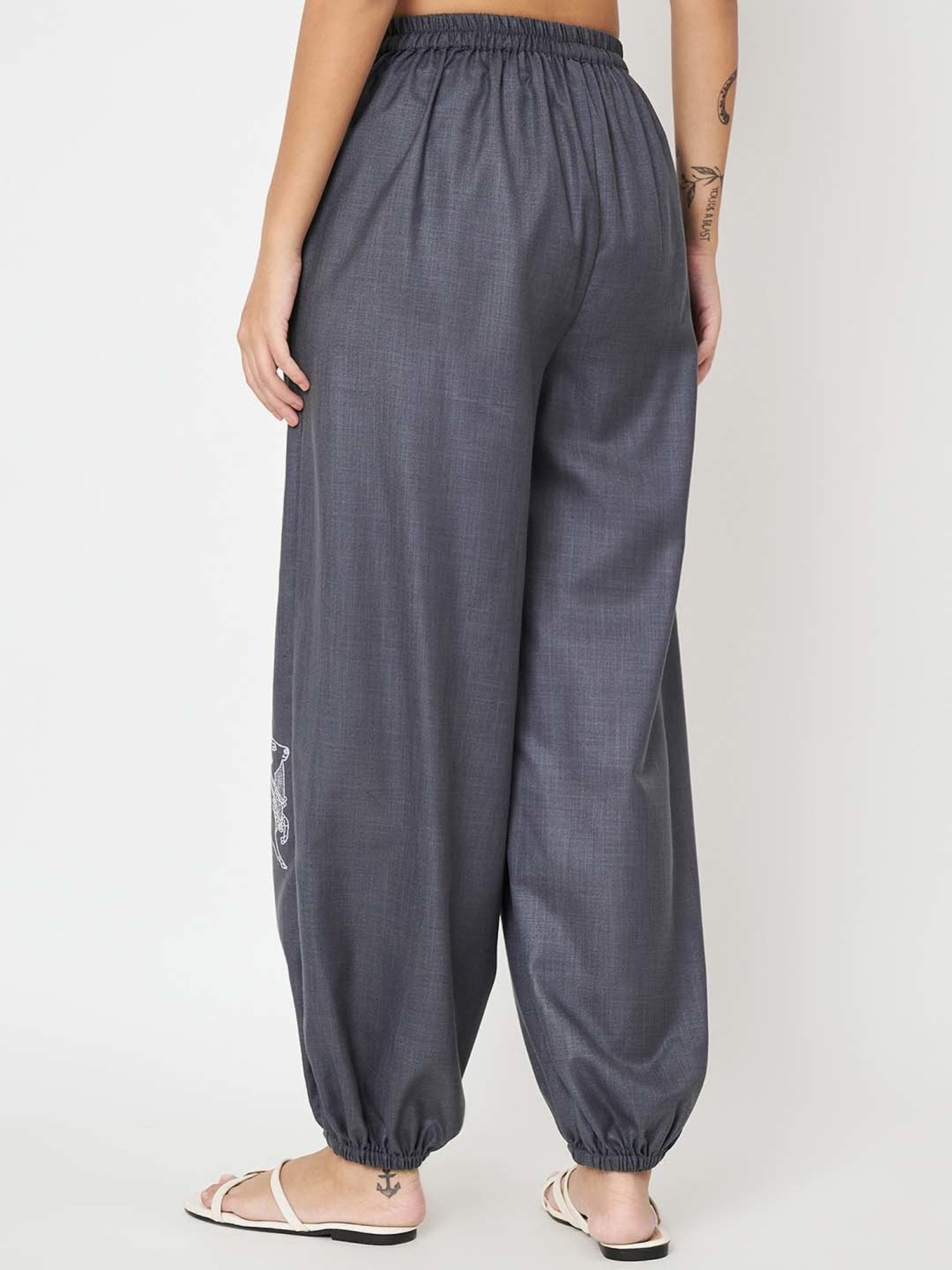 9rasa Grey Printed Harem Pants