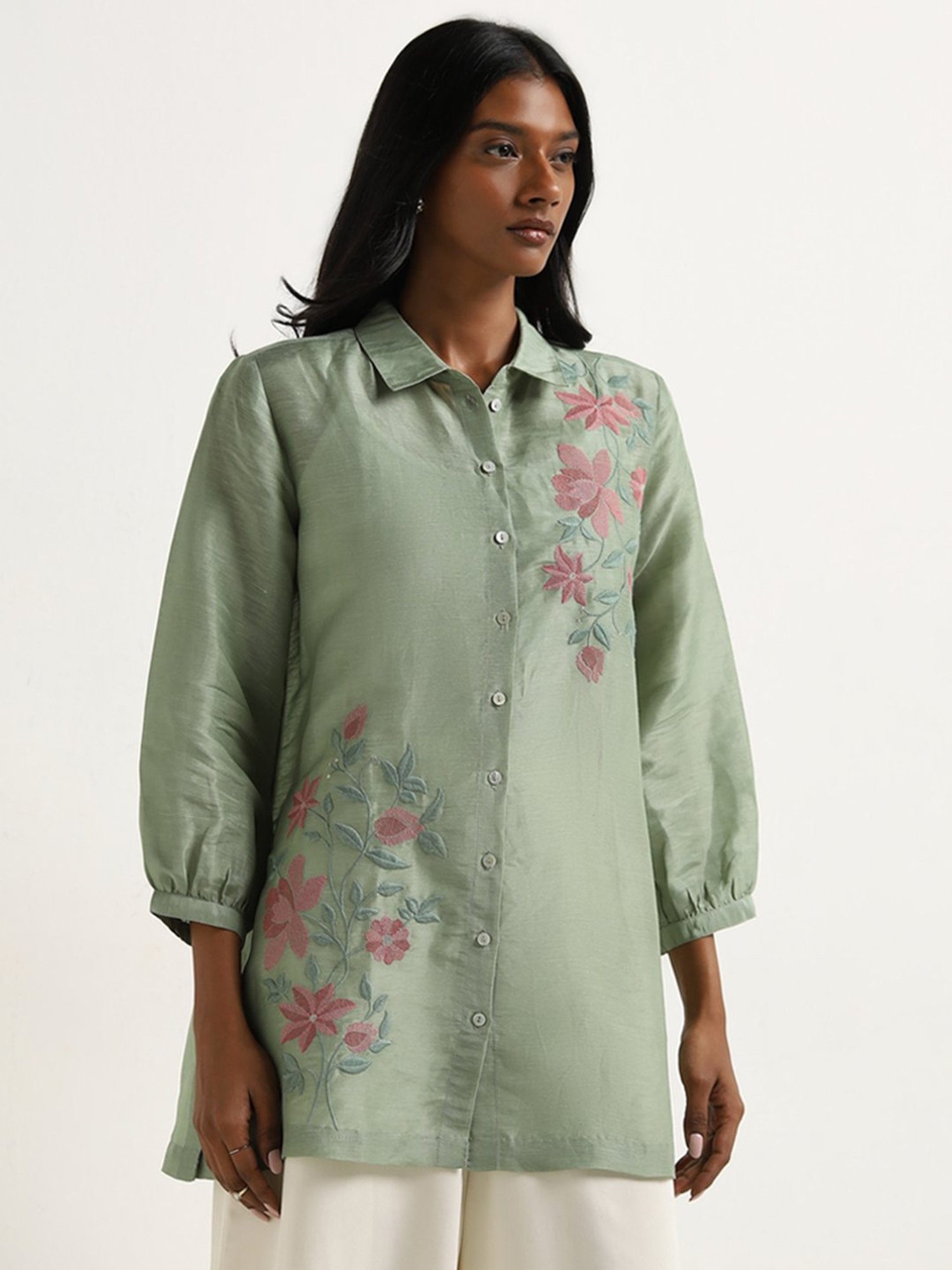 Zuba by Westside Sage Floral Embroidered A-Line Tunic