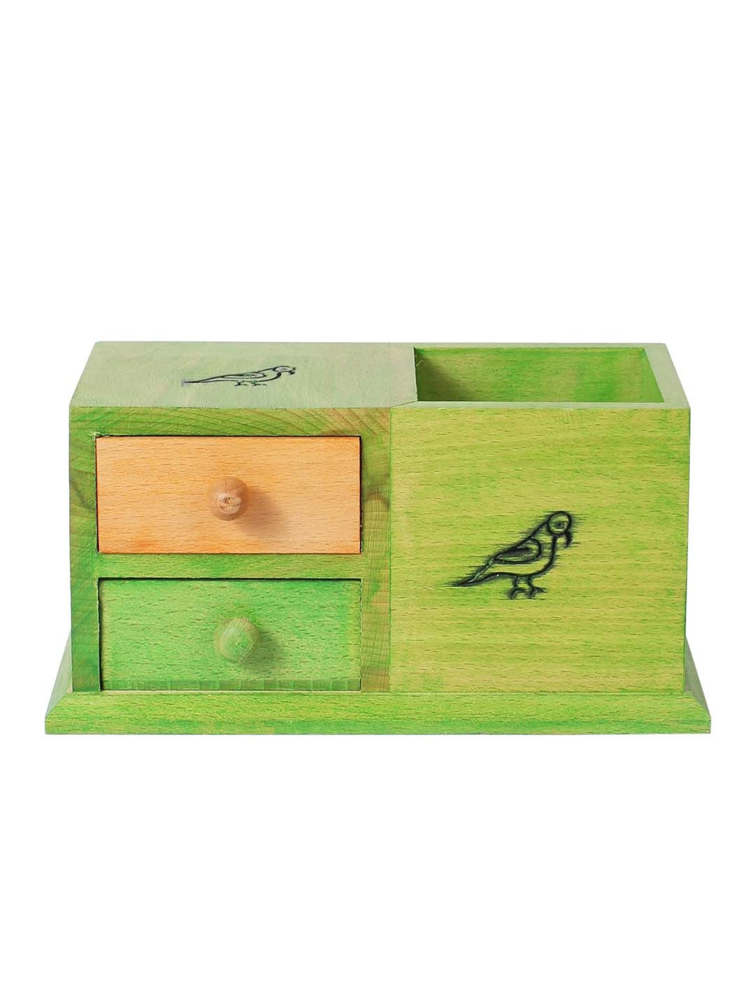 VarEesha Light Green Wood Penstand with Drawer- Set of 1