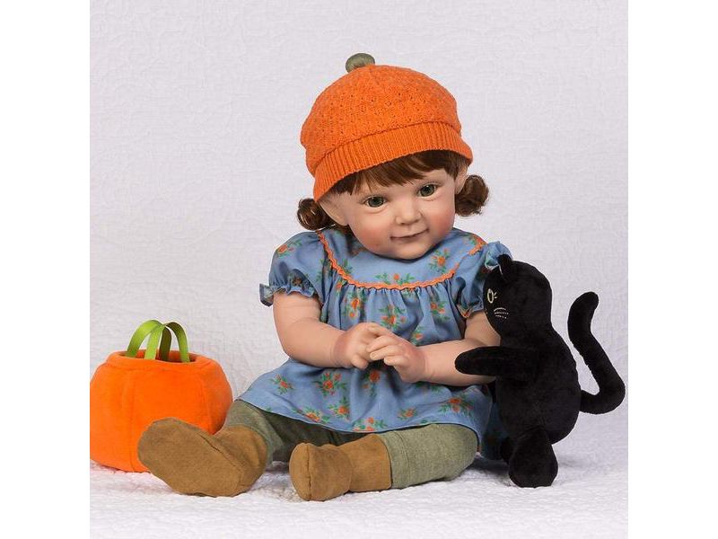 Paradise Galleries Reborn Toddler Doll in Fall-Themed/Halloween Outfit, 19 inch Pumpkin Spice, 8-Piece Halloween Gift Set