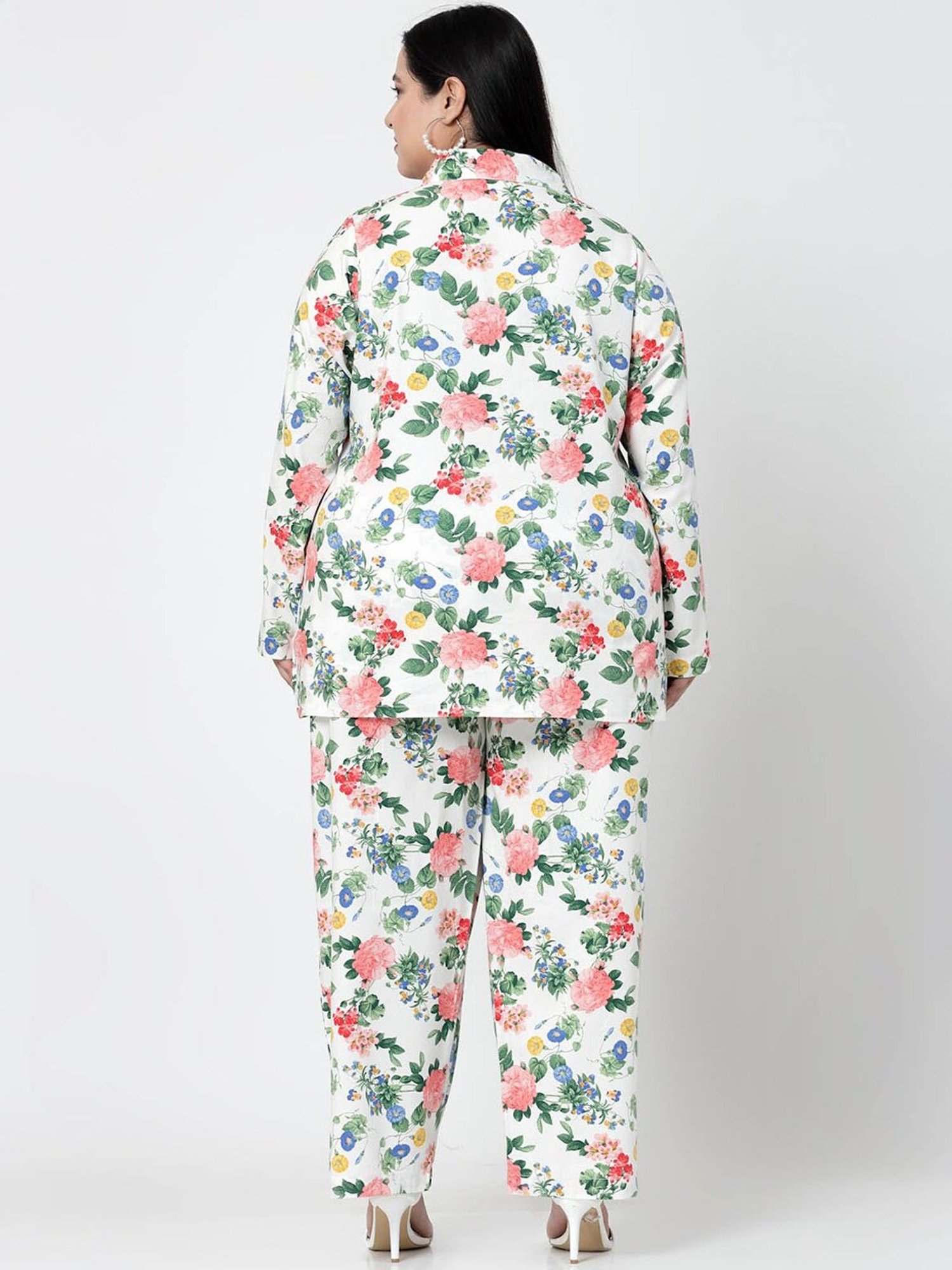 Melon by PlusS White Floral Print Shirt Pant Set
