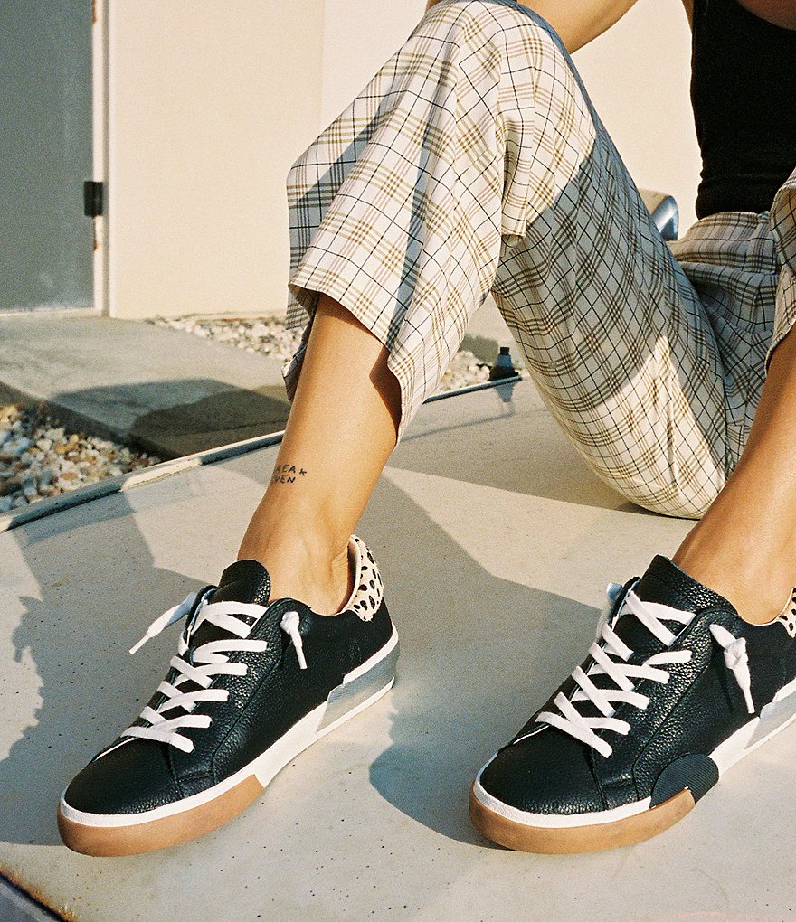 Dolce Vita Zina Leather Leopard Print Calf Hair Accent Sneakers