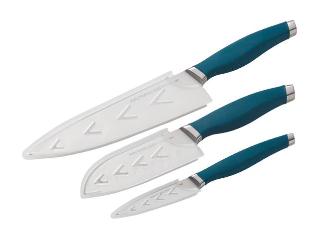 Rachael Ray 47756 Cutlery Japanese Stainless Steel Chef Knife Set, Teal, 3-Piece