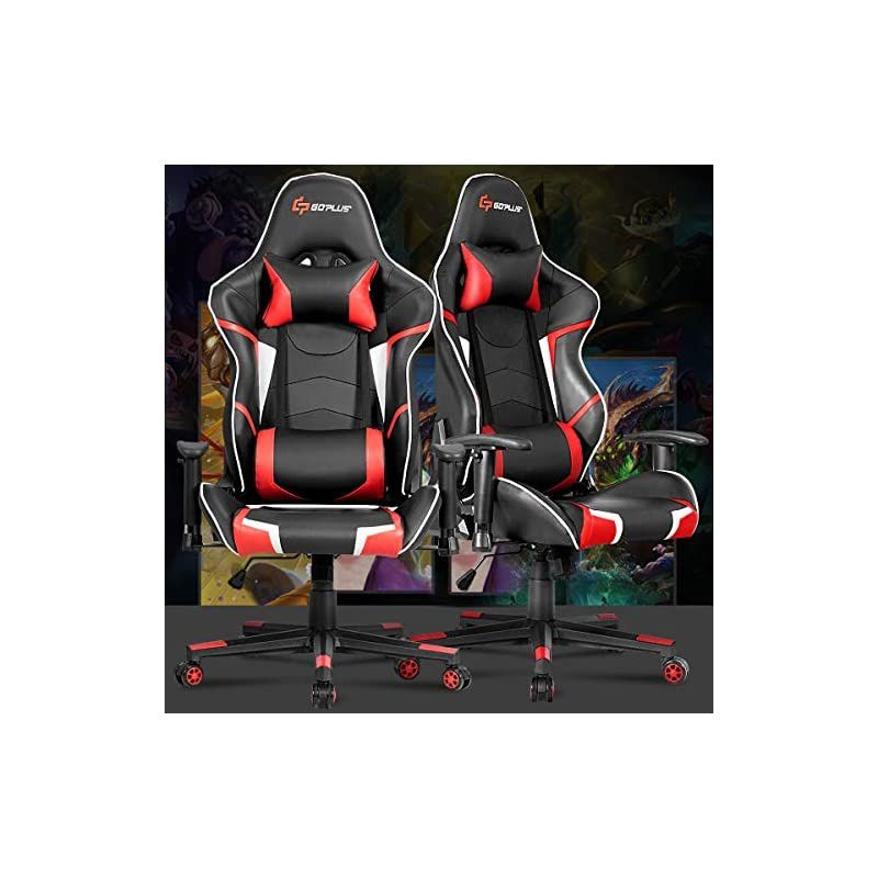 Gaming Chair, Massage Office Chair Computer Gaming Racing Chair, High Back PU Leather Adjustable Arms Headrest Ergonomic Reclining Game Chair, Rolling Swivel Executive Chair