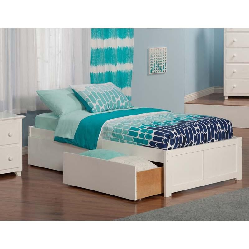 Concord Twin Flat Panel Footboard w/ 2 Urban Bed Drawers White - Atlantic Furniture
