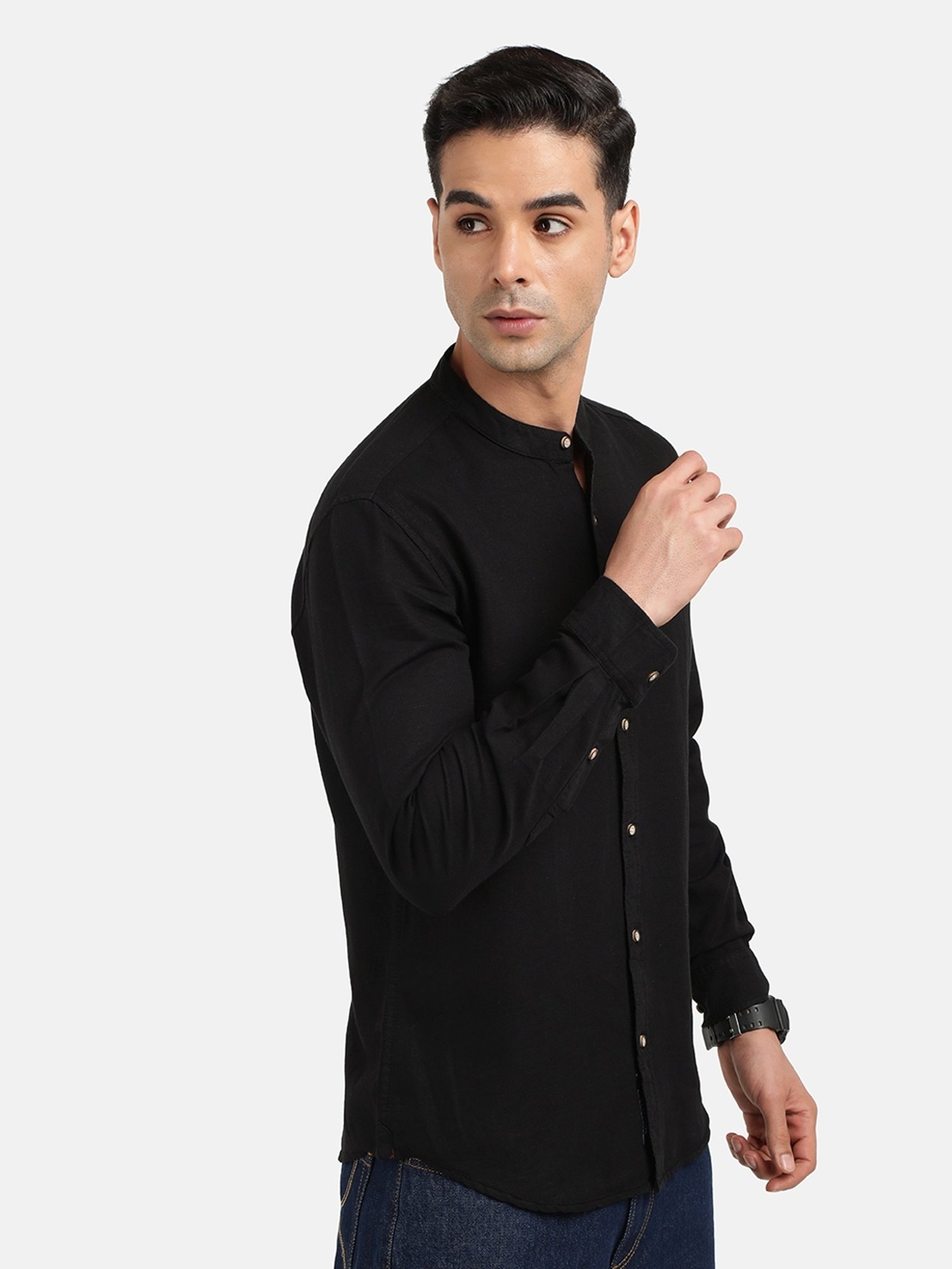 Bene Kleed Black Regular Fit Cotton Linen Shirt