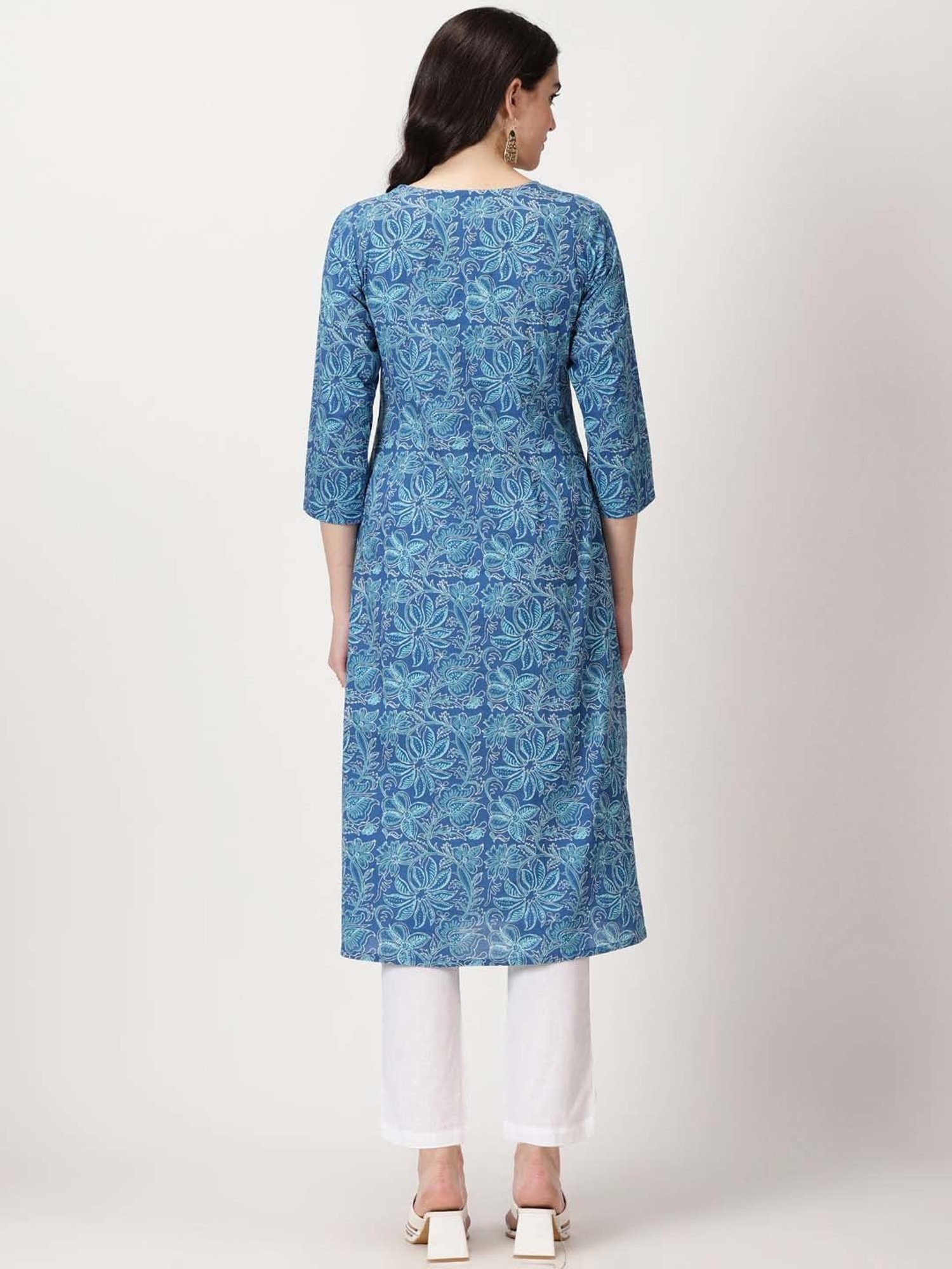 Saffron Threads Blue Embroidered A Line Kurta