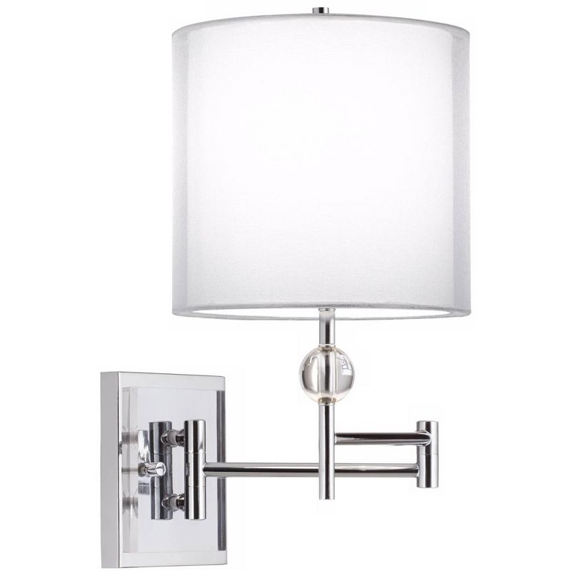 Barnes and Ivy Modern Swing Arm Wall Lamp Antique Brass Plug-In Light Fixture Taupe Fabric Bell Shade Bedroom Living Room Reading