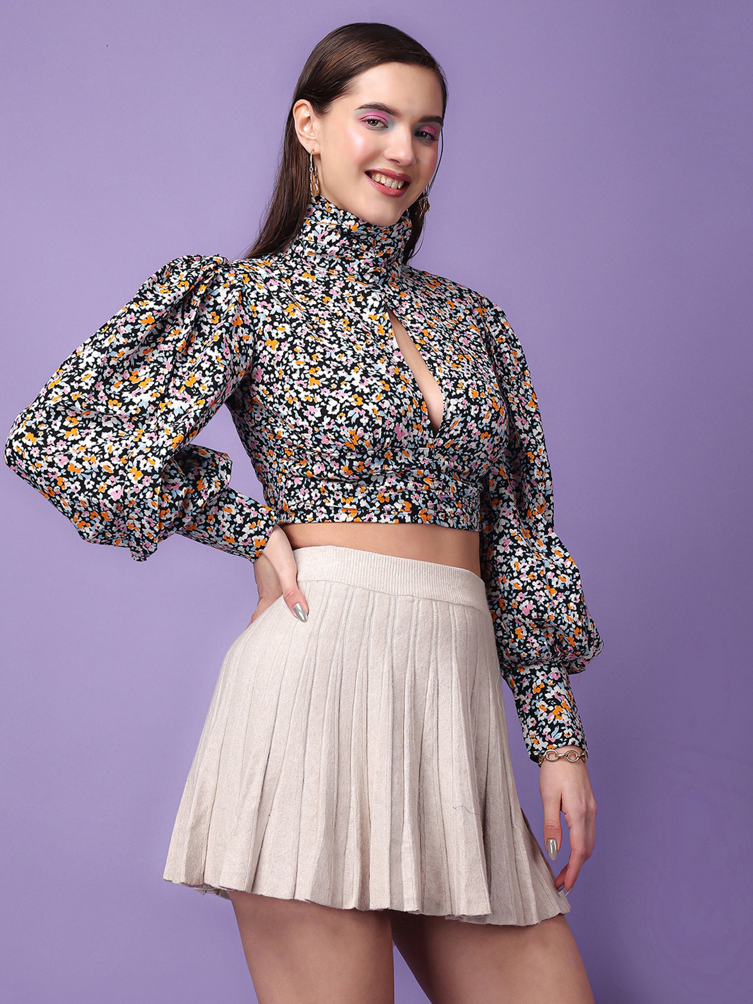 Scorpius Multicolor Floral Print Crop Top