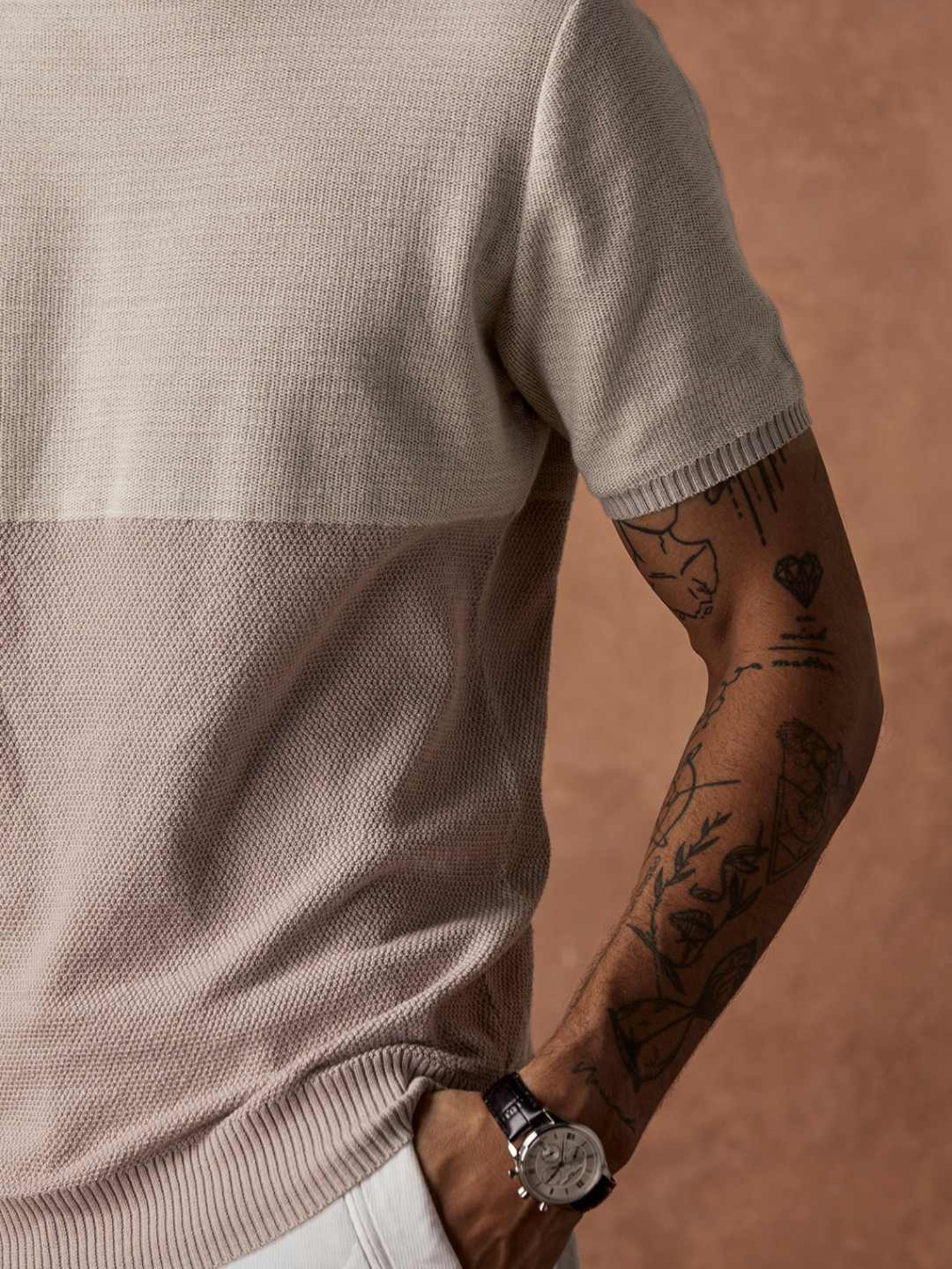 Andamen Grey Cotton Regular Fit Colour Block T-Shirt