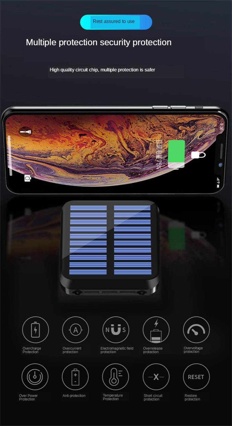 6000mAh Solar Power Bank Dual USB Output Portable Charger Powerbank Mini Charging Power Bank Travel External Mobile Battery Pack