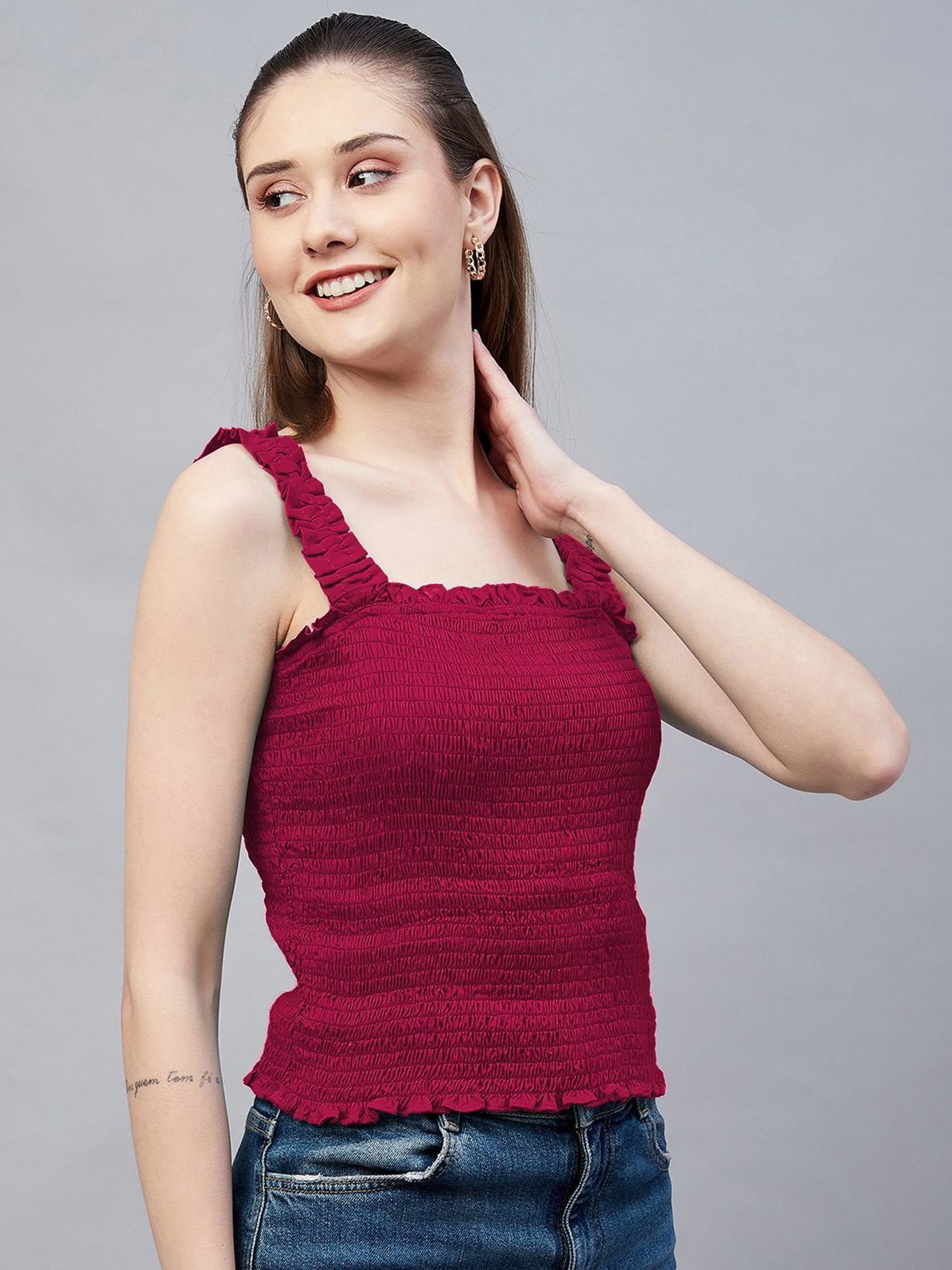 Marie Claire Red Square Neck Top