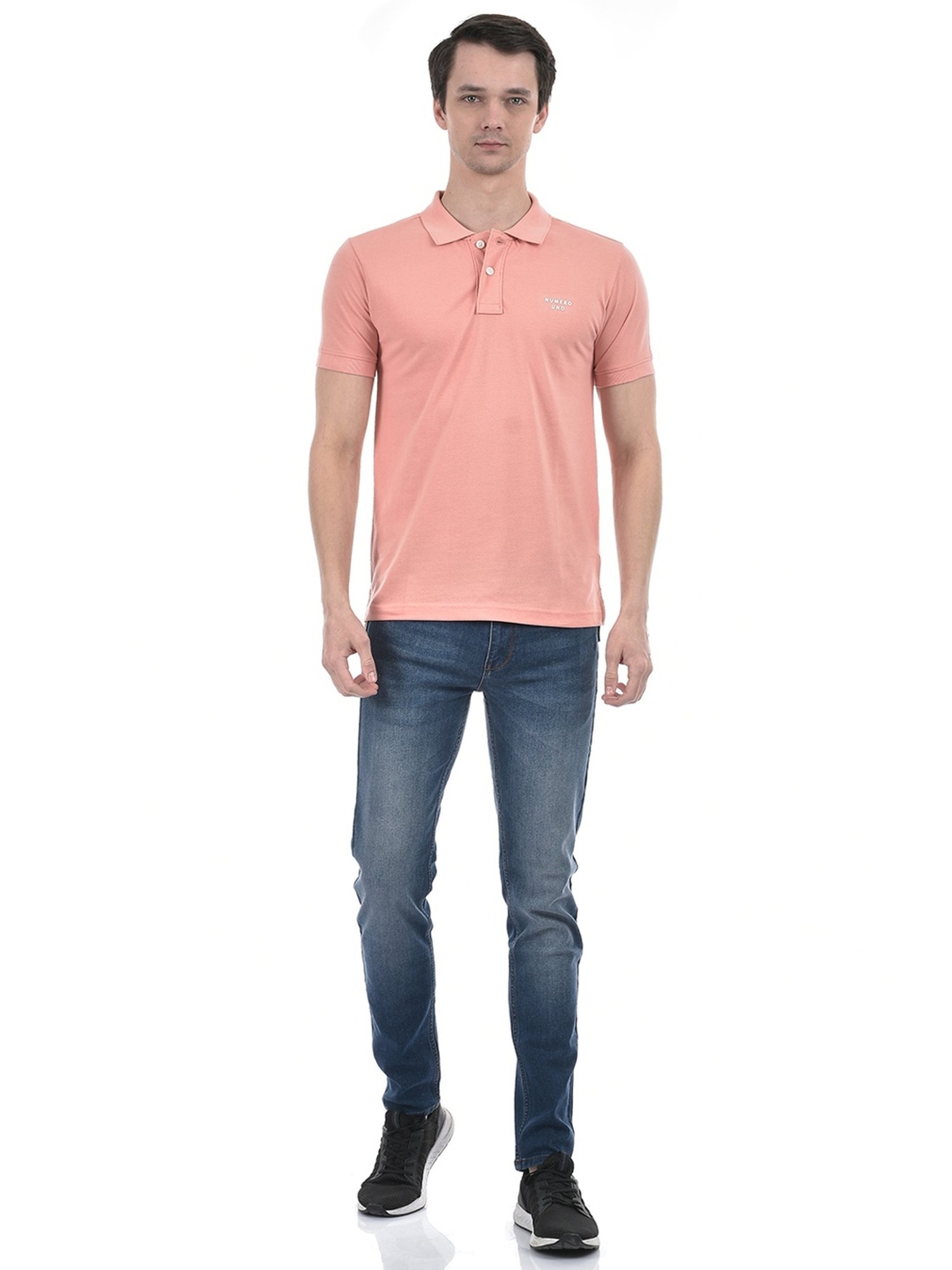 Numero Uno Dusty Pink Cotton Slim Fit Polo T-Shirt