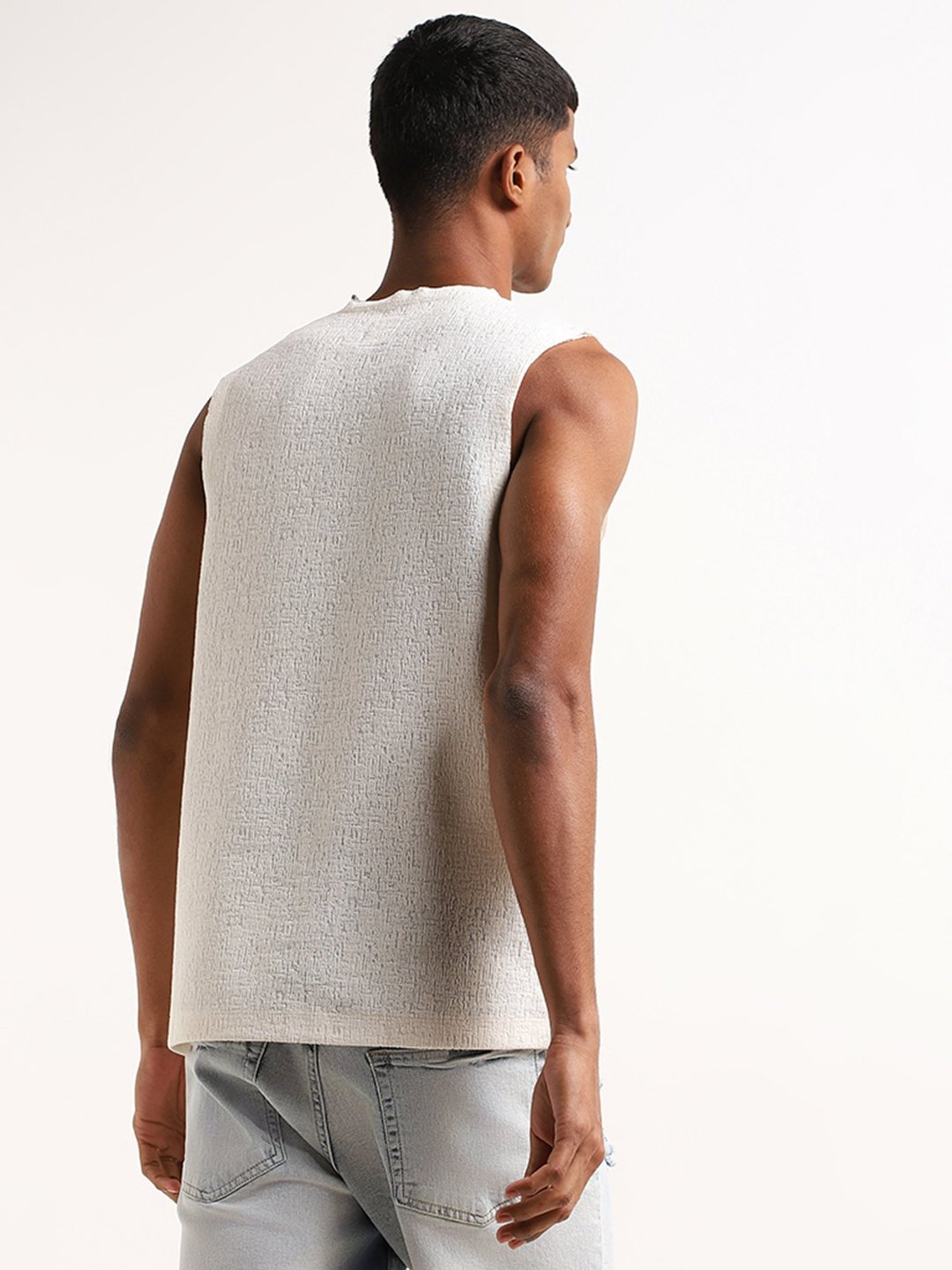 Nuon by Westside Off-White Relaxed Fit Marble Textured Vest