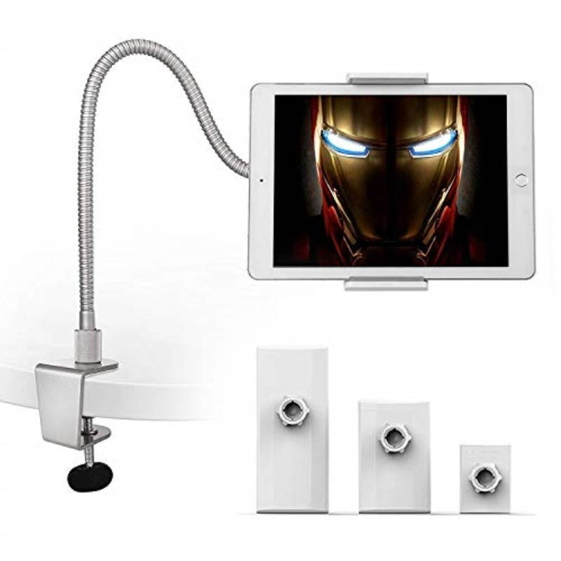 AboveTEK Heavy Duty Aluminum Gooseneck iPad Holder, Cell Phone Desk Mount Tablet Holder iPad Stand for Office Kitchen Bed, Fits 3.5"-10" iPad Pro Air Mini & Mobile iPhone X 8 7, Strong & Flexi