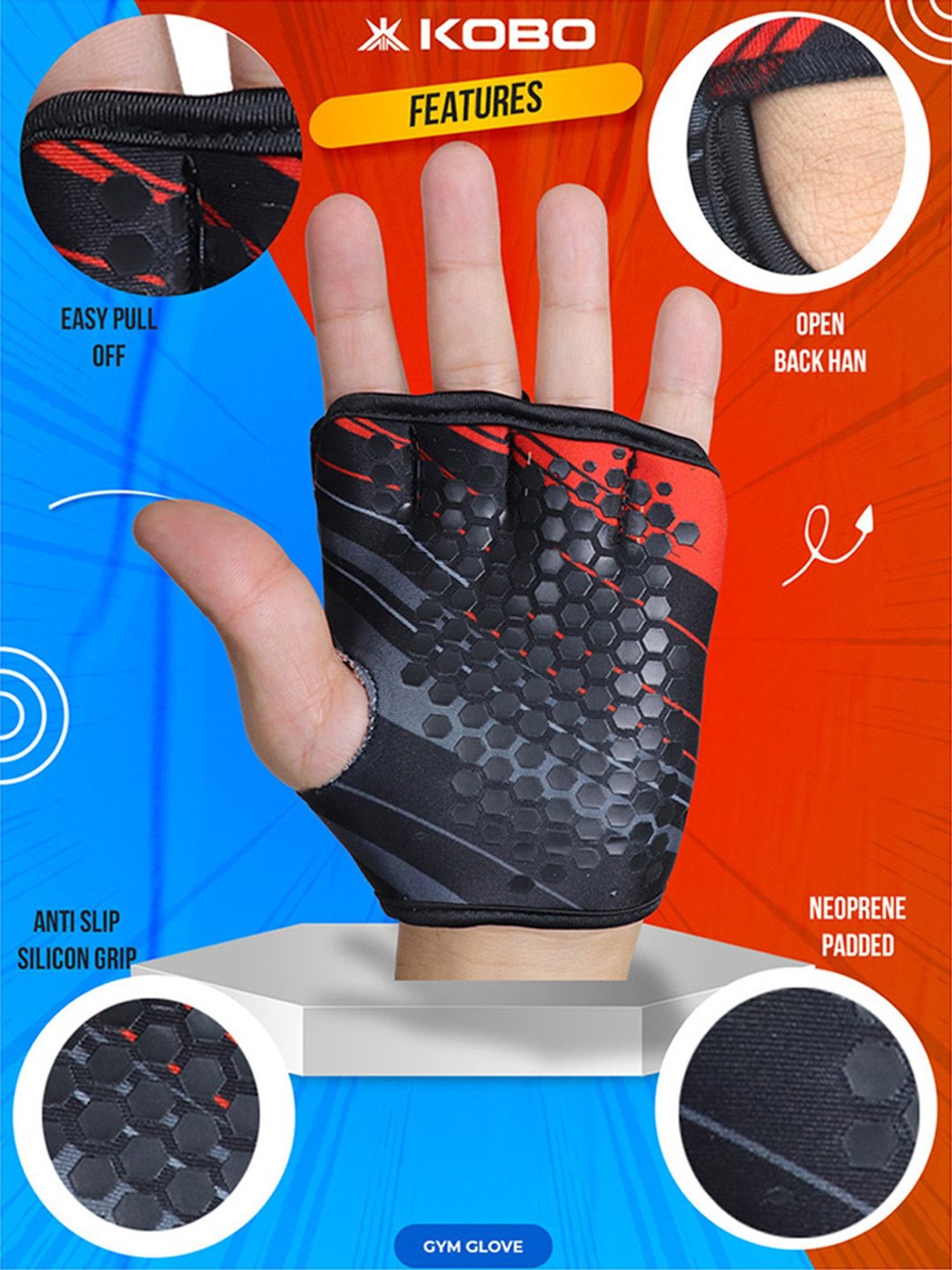 Kobo Weight Lifting Gym Gloves (Black) Size - L