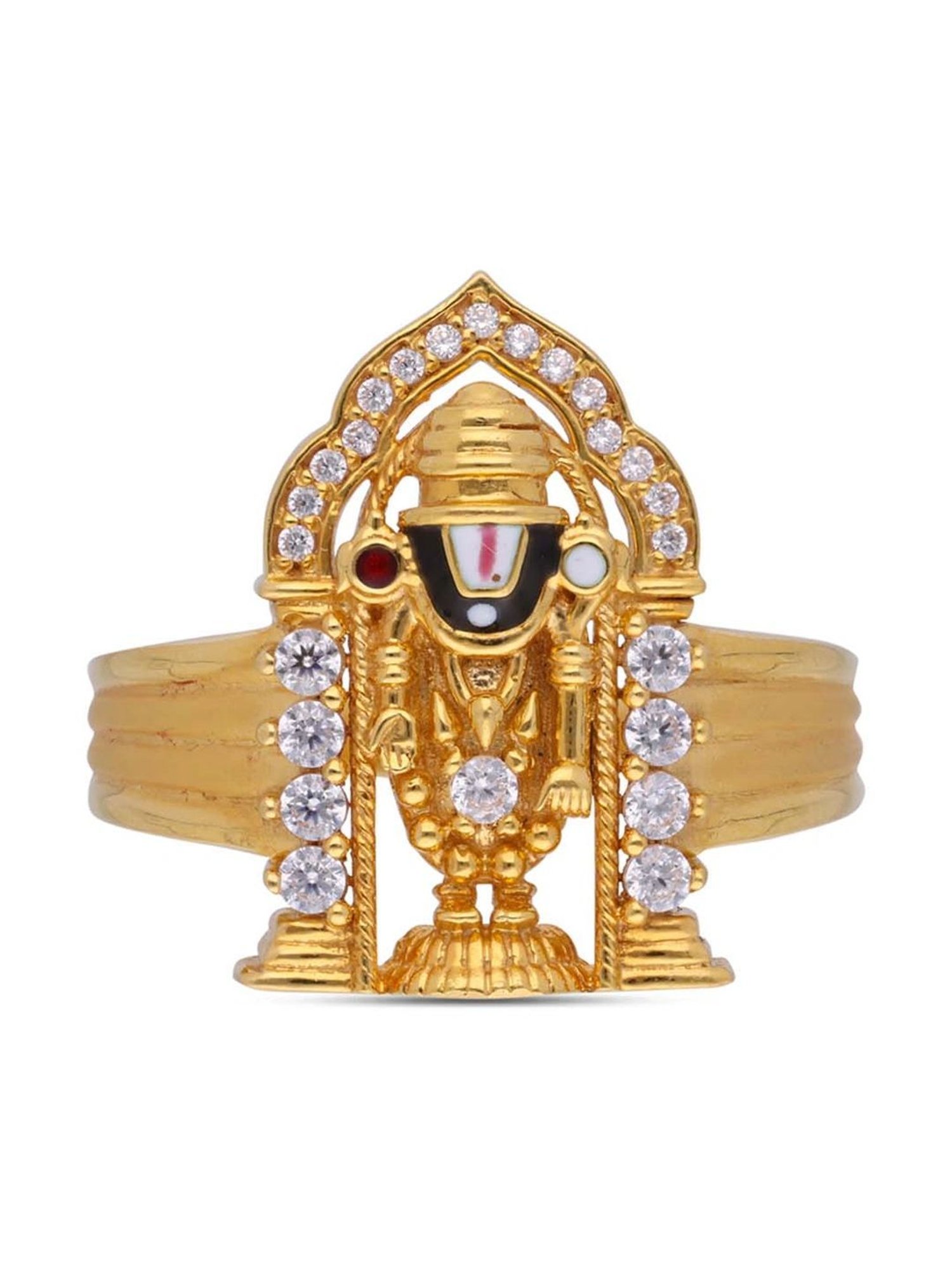 CKC Divine Elegance: Religious Balaji Gold Ring Set with Zircon Stones