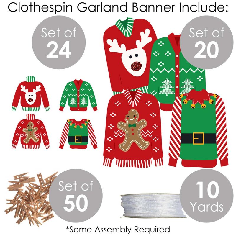 Big Dot of Happiness Ugly Sweater - Holiday and Christmas Party DIY Decorations - Clothespin Garland Banner - 44 Pieces