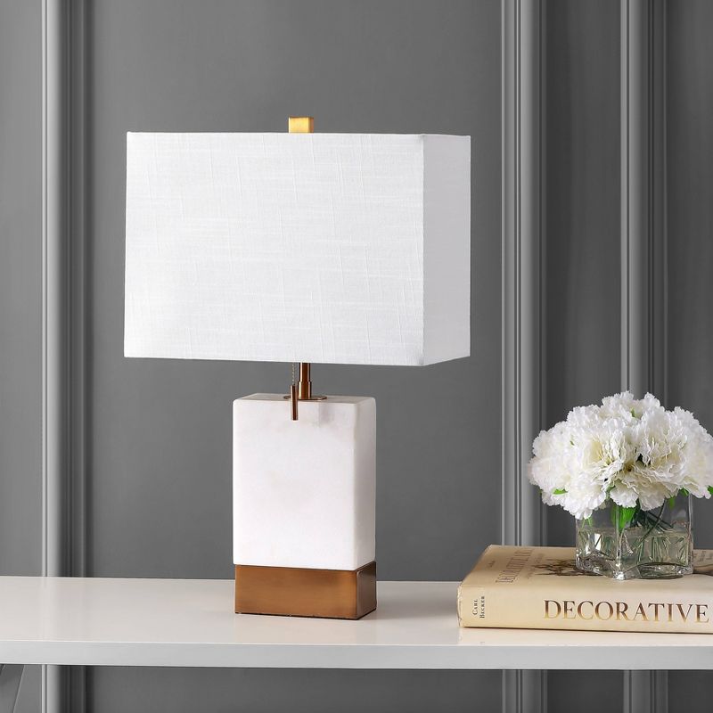 22.5" Marble and Iron Trevor Modern Console Table Lamp (Includes LED Light Bulb) White and Gold - Jonathan Y