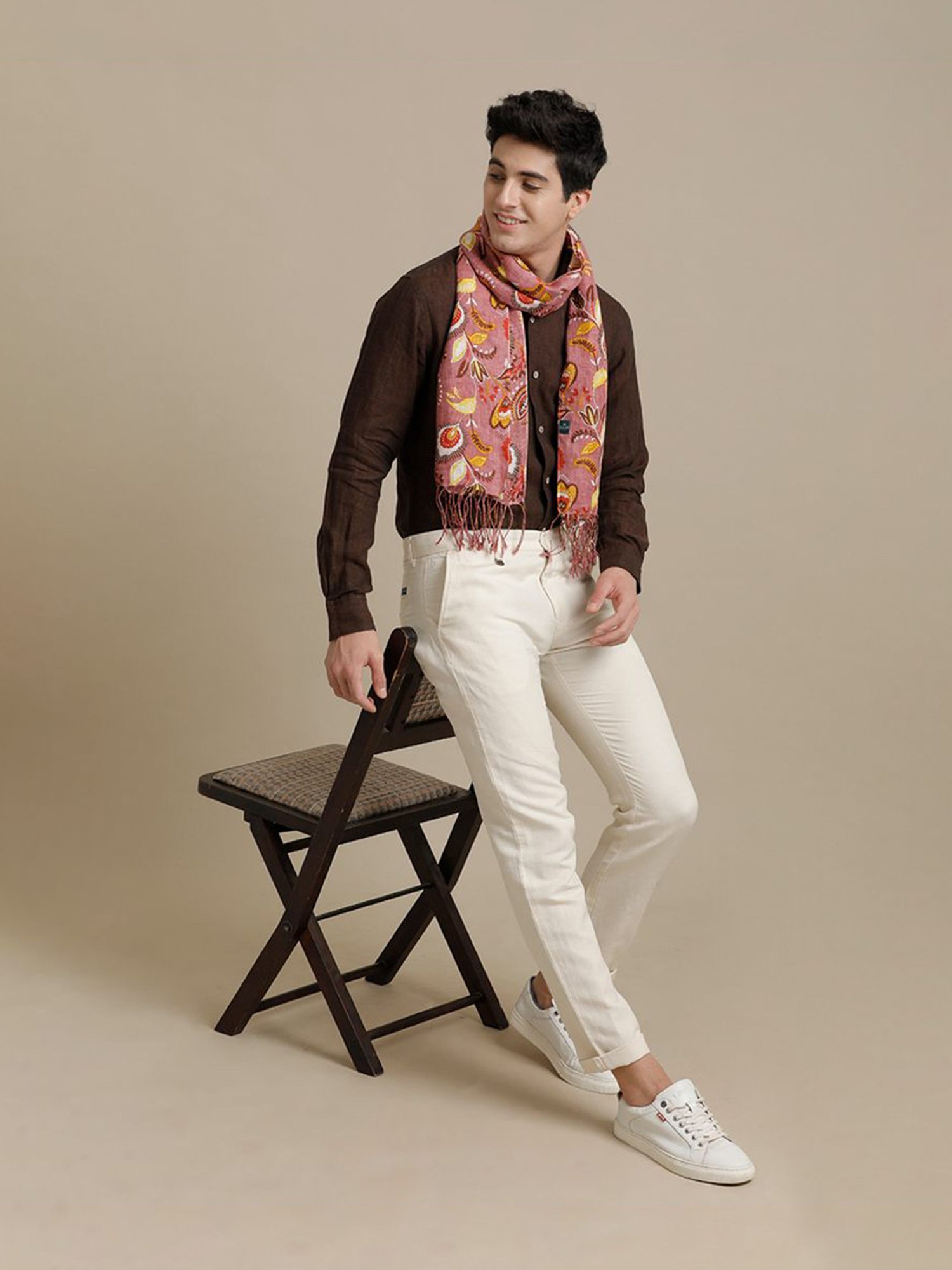 Linen Club Pink Printed Pure Linen Stole