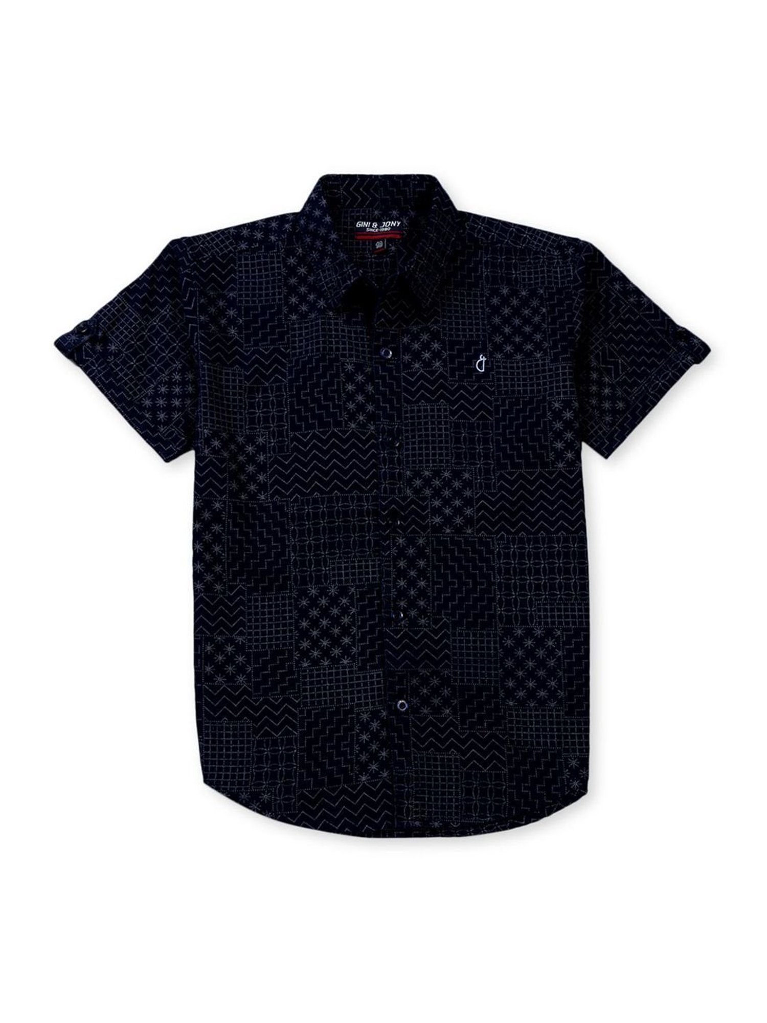 Gini & Jony Kids Navy Cotton Printed Shirt
