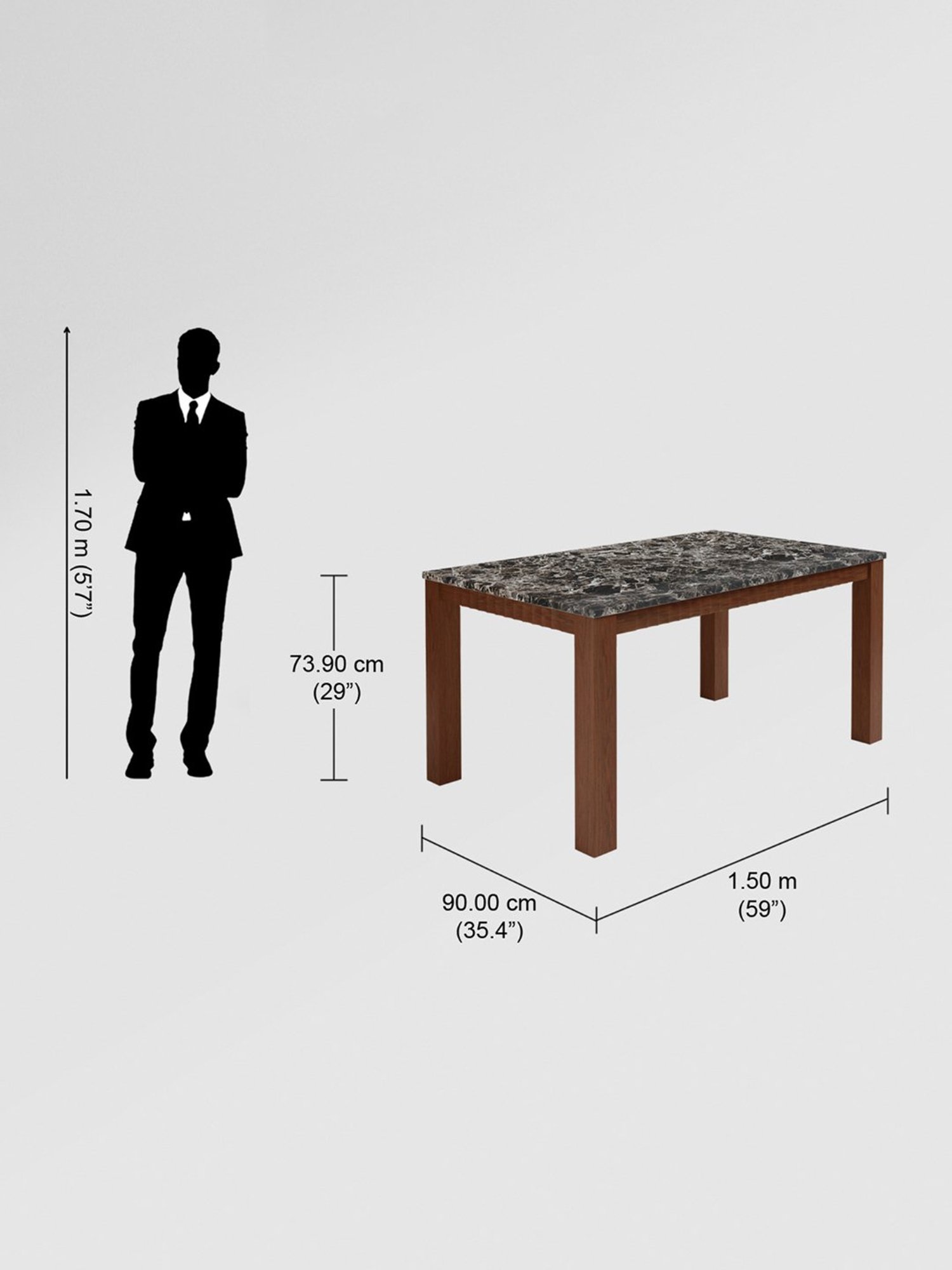 Godrej Interio Onyx Black & Brown Rubber Wood 6 Seater Rectangular Dining Table