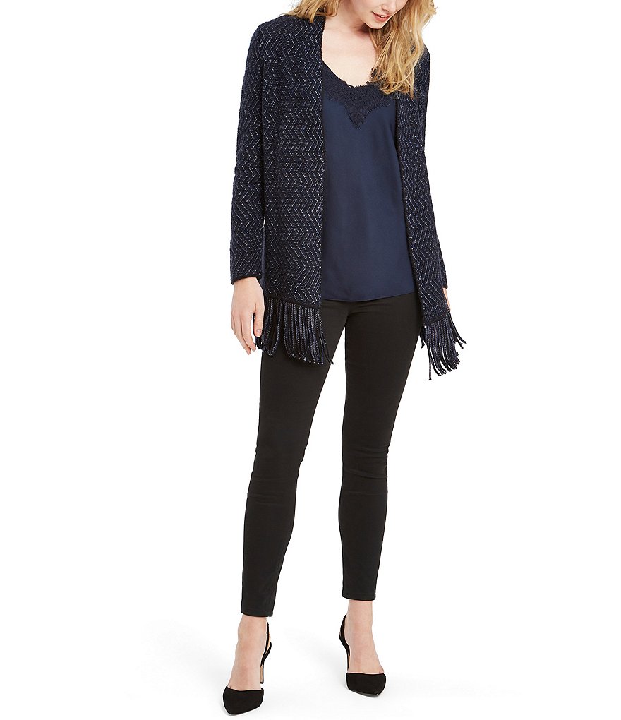 NIC + ZOE Sparkle & Shine Long Sleeve Fringe Hem Cardigan