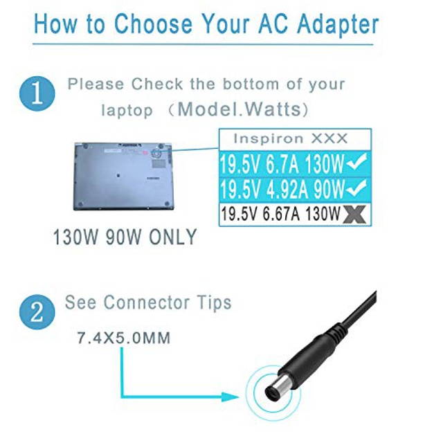 Slim 130W AC Laptop Charger Fit for Dell Inspiron 7559 5577 5576 7567 7566 7557 5160 5488 11 15 Precision 3520 3510 3530 M2800 M6300 XPS (L502X) 17(L702X) LA130PM121 DA130PE1-00 Power Supply Cord