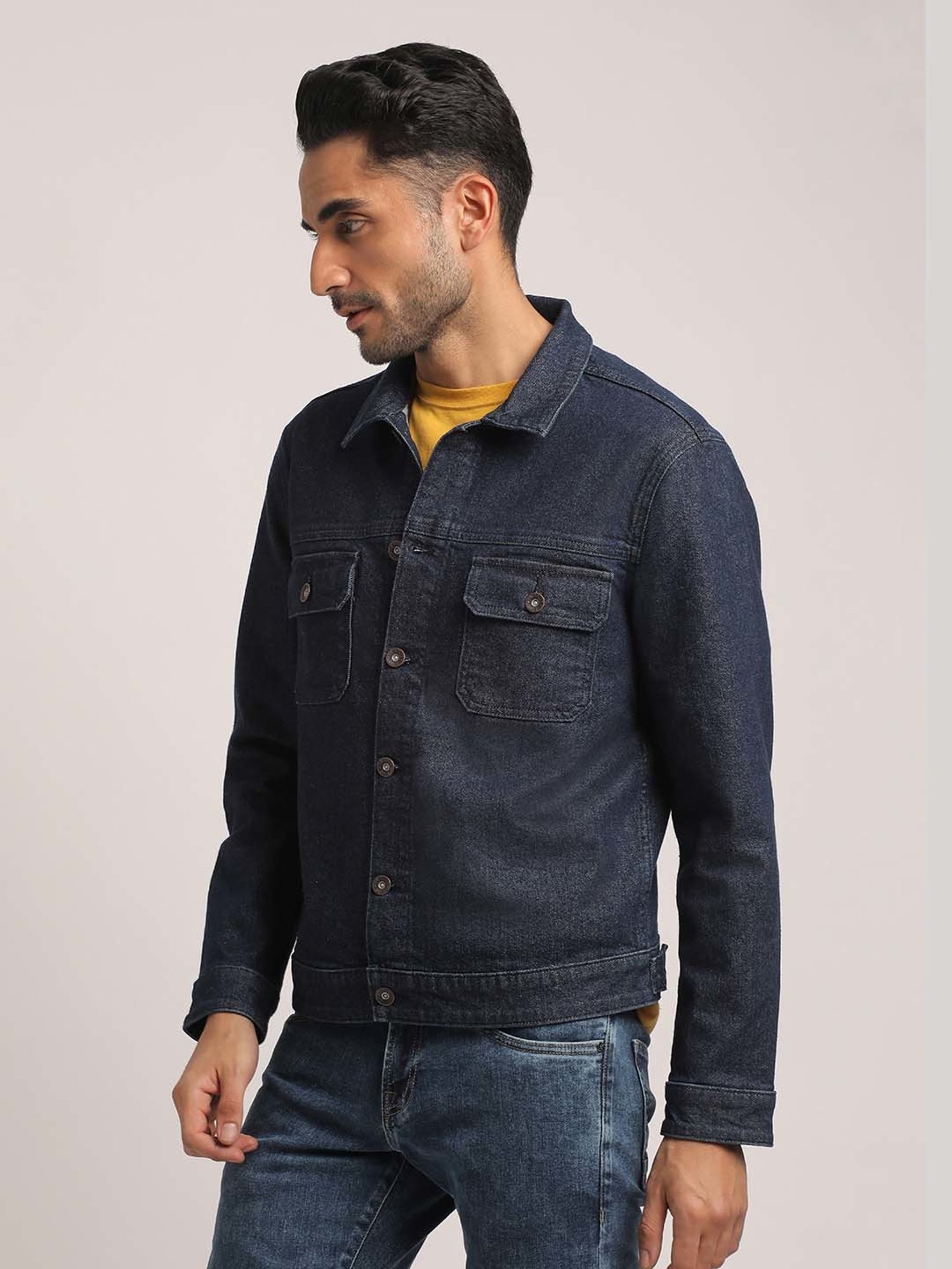 EVERBLUE Dark Blue Regular Fit Denim Jacket