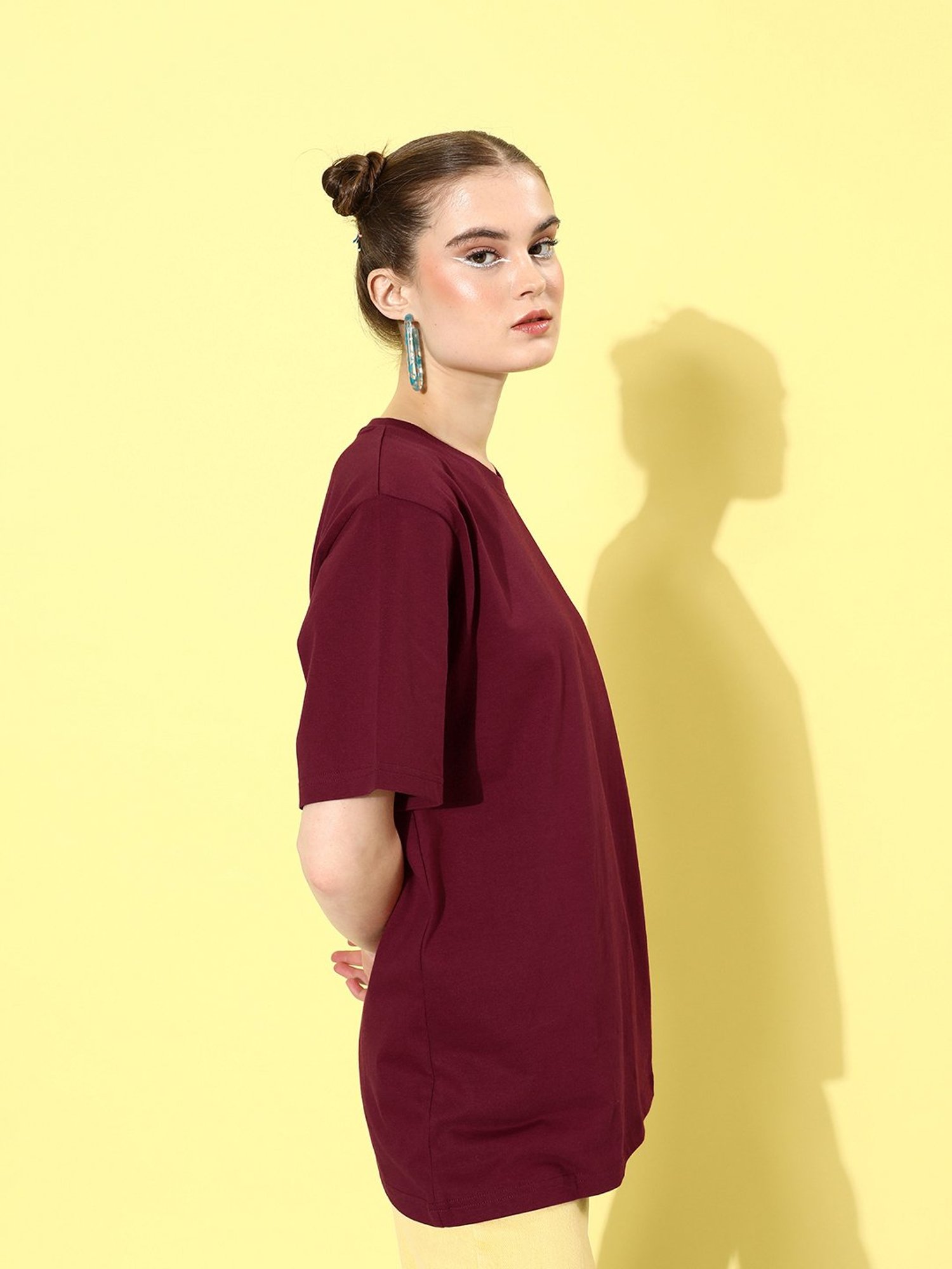 Dillinger Maroon Cotton Graphic Print Oversized T-Shirt