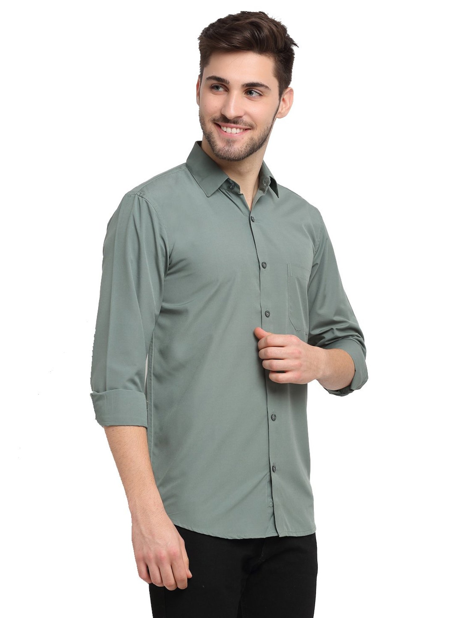Jainish Green Cotton Regular Fit Shirt